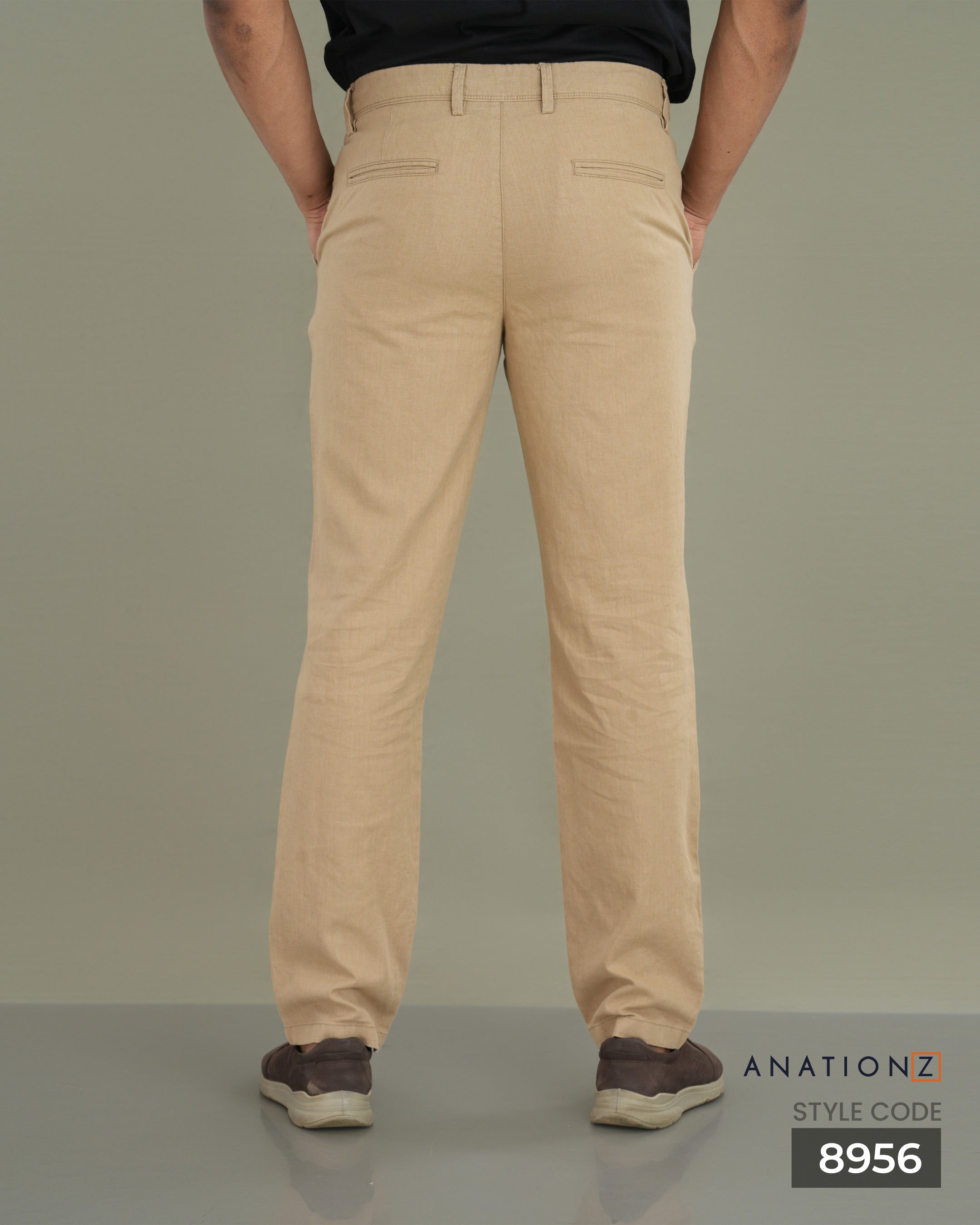 Linen Cotton Slim Pant with Signature Embroidery - Sand