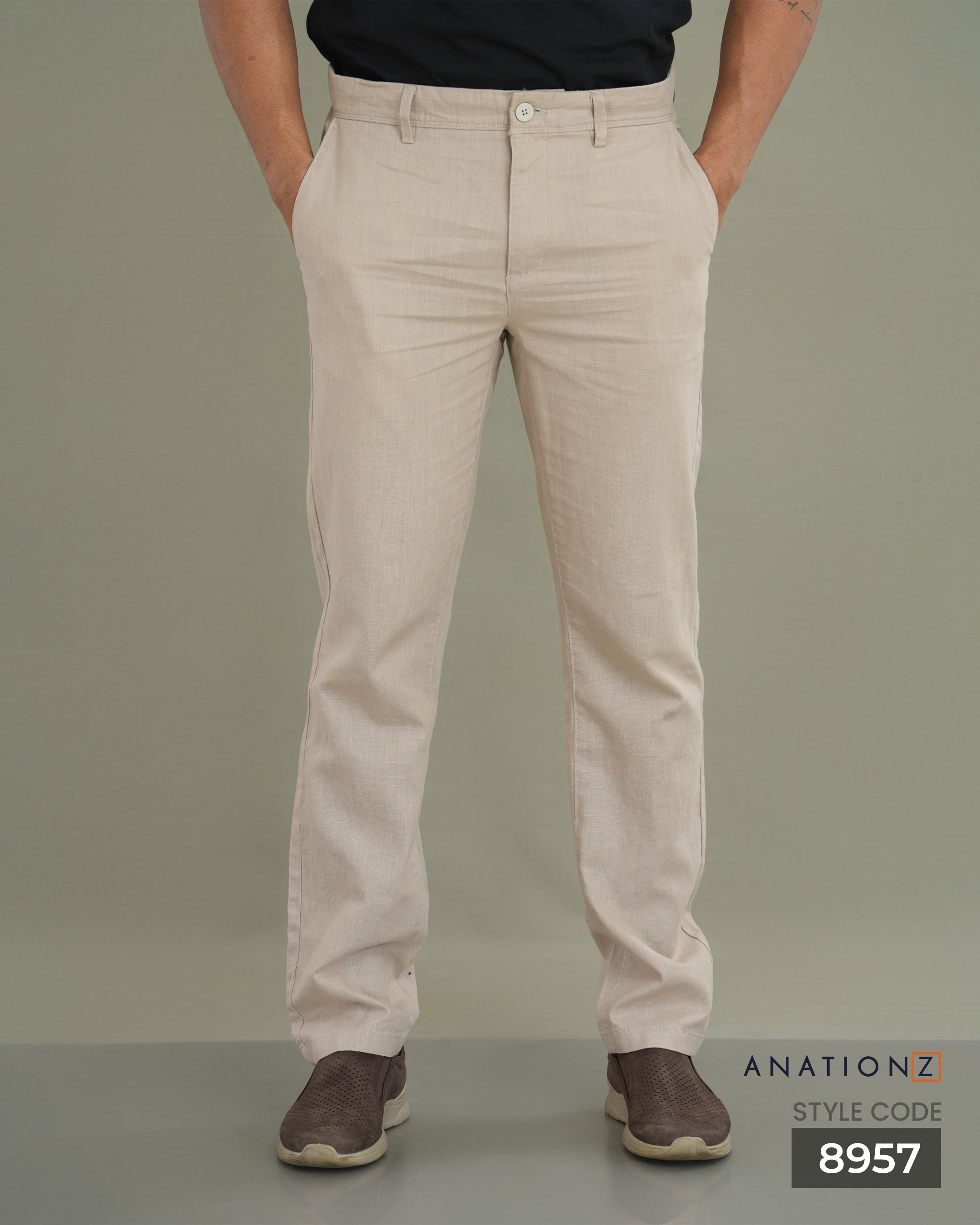 Linen Cotton Straight Slim Fit Pant - Ivory