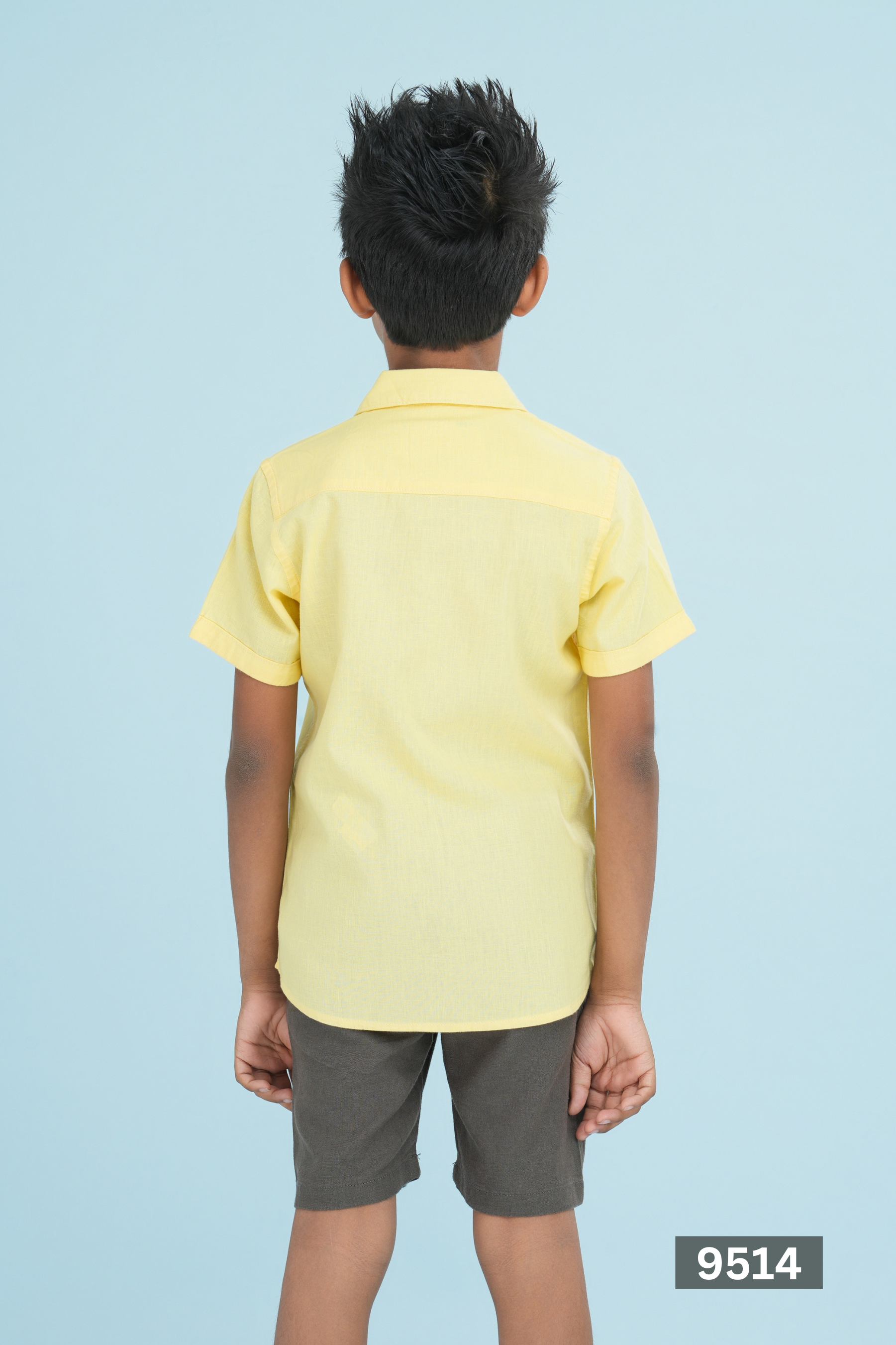 NORMAL COLLAR JUNIOR LINEN COTTON SHORT SLEEVE SHIRT - YELLOW