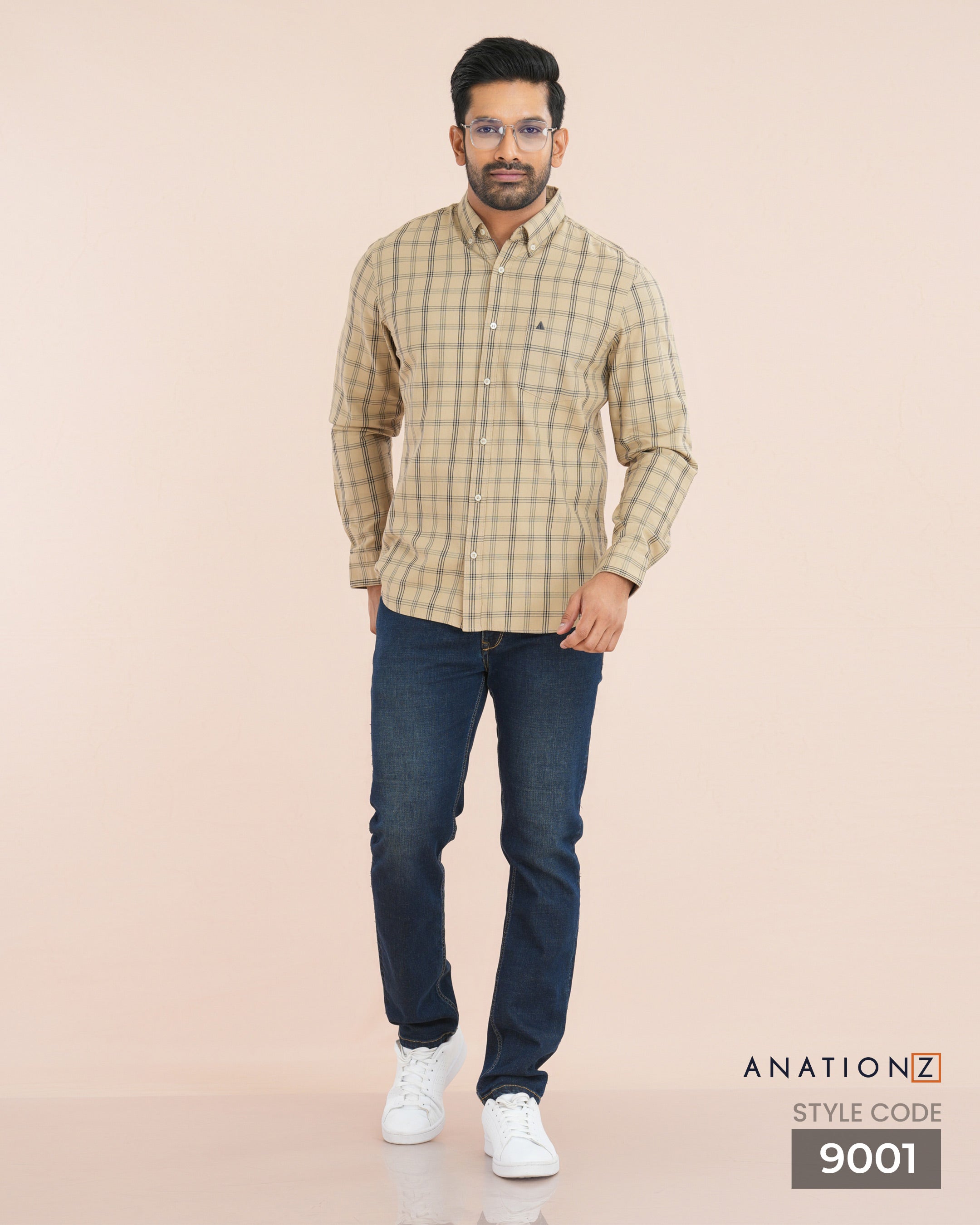 Classic Cotton Checked Shirt - Beige