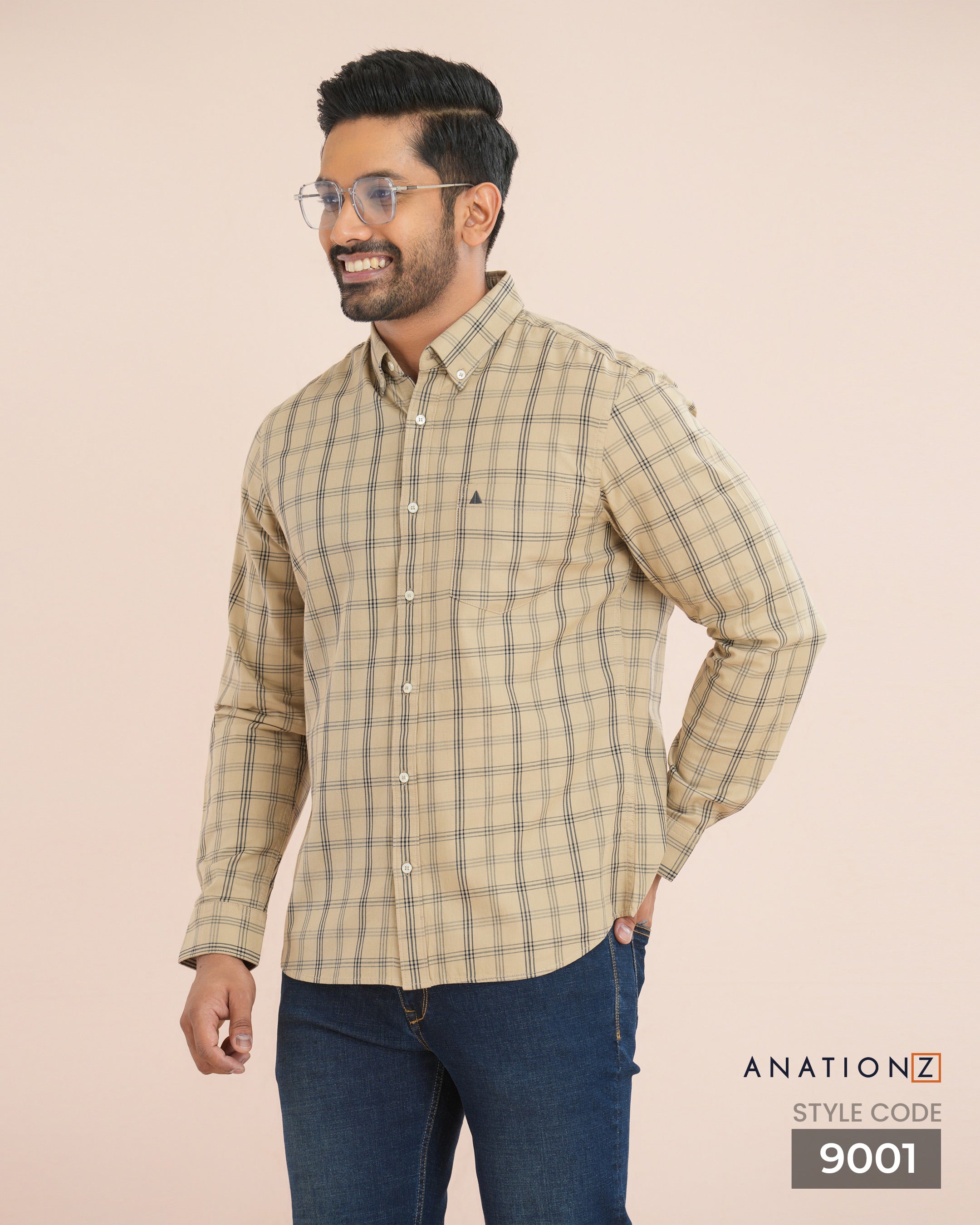 Classic Cotton Checked Shirt - Beige