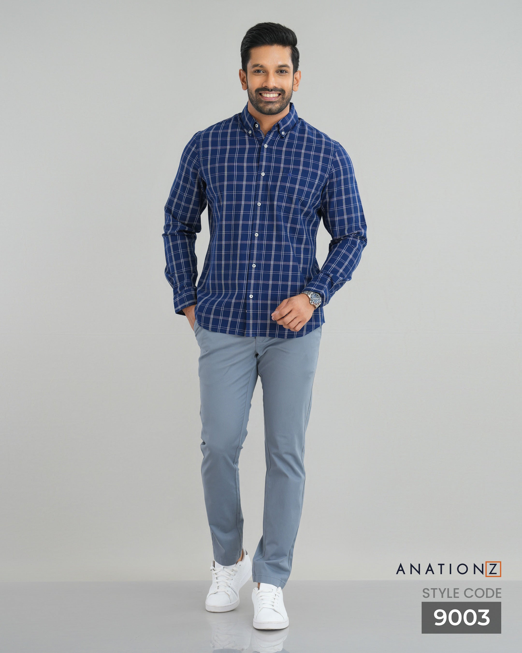 Classic Cotton Checked Shirt - Blue