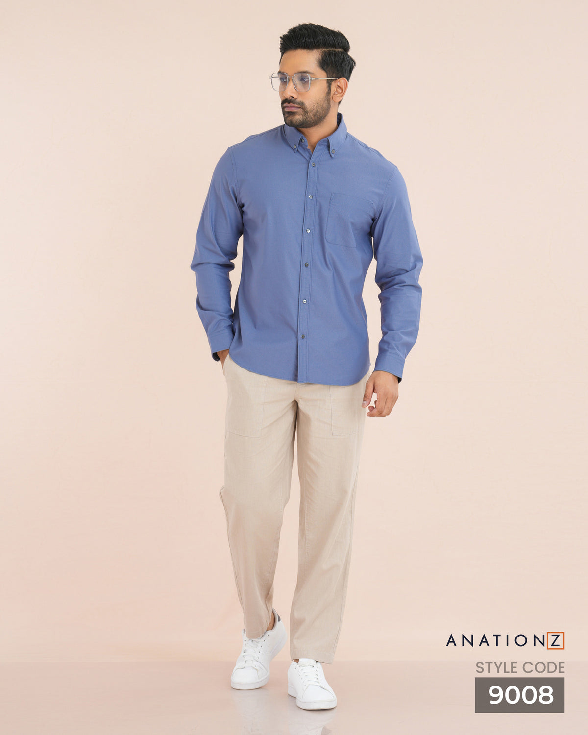 AnationZ Essential Cotton Long Sleeve Shirt - Atlantic Blue Sri Lanka
