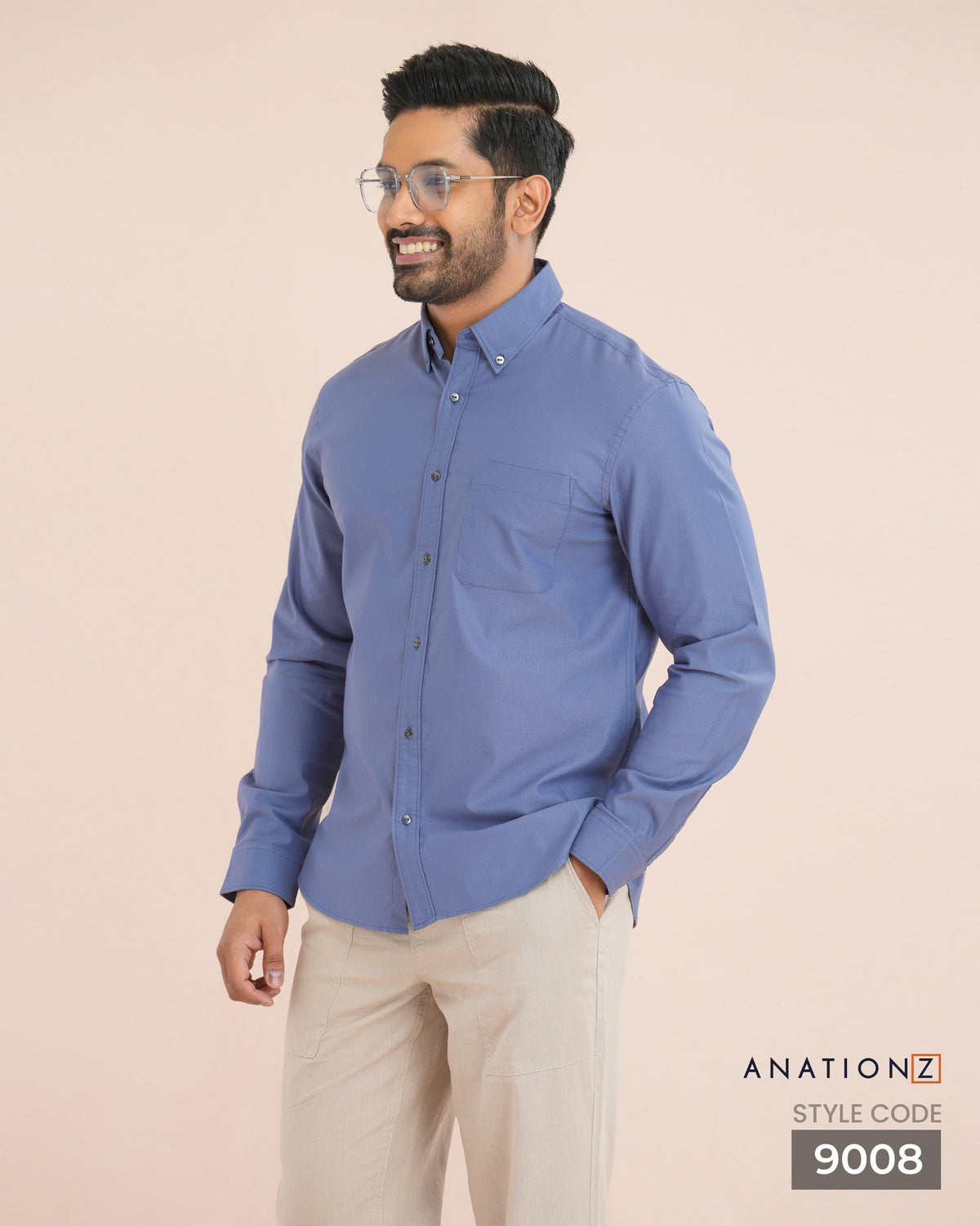 AnationZ Essential Cotton Long Sleeve Shirt - Atlantic Blue Sri Lanka