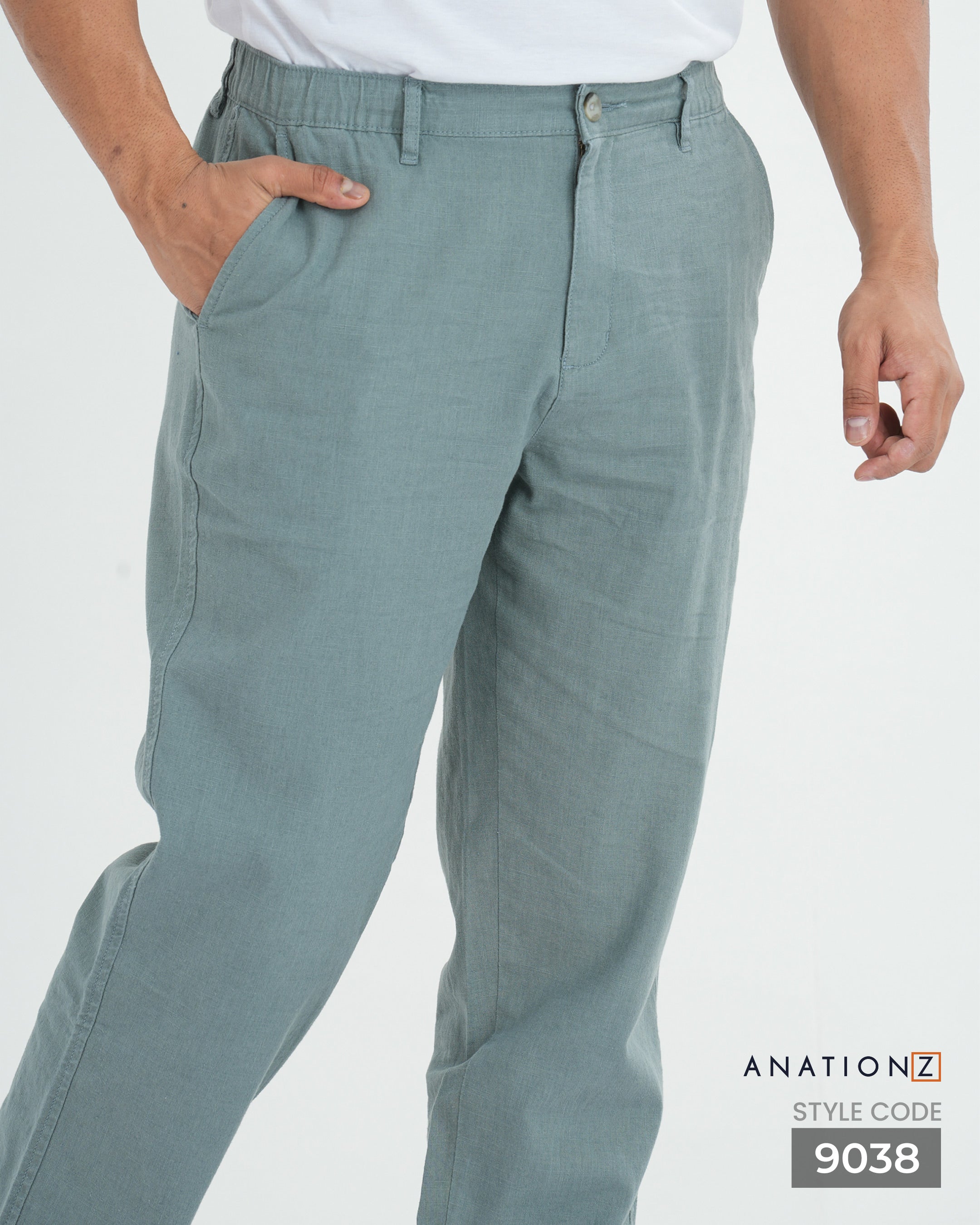 Linen Cotton Relaxed Fit Pant | Flexible Waistband - Slate