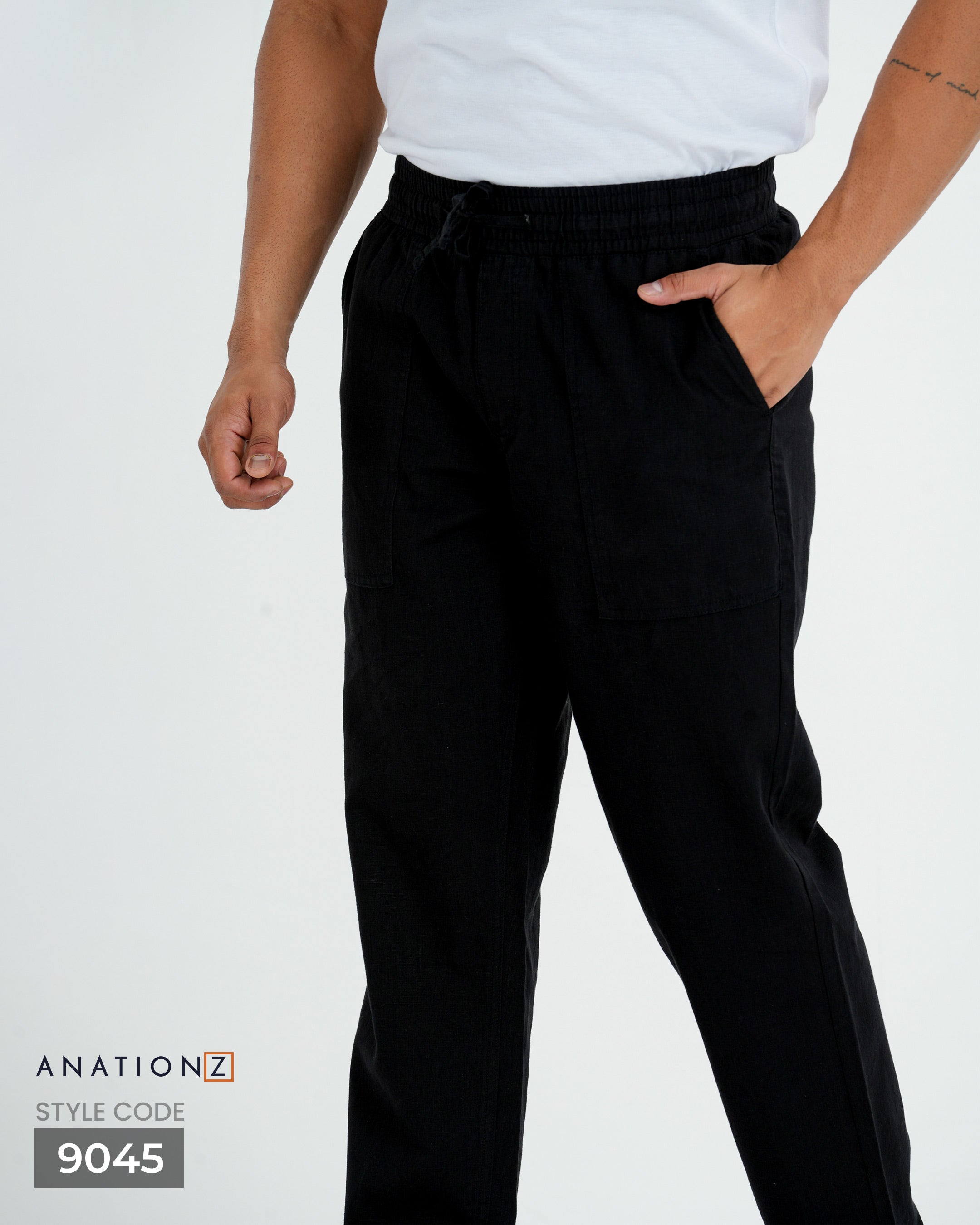 Heritage Linen Cotton Relaxed Pant - Black