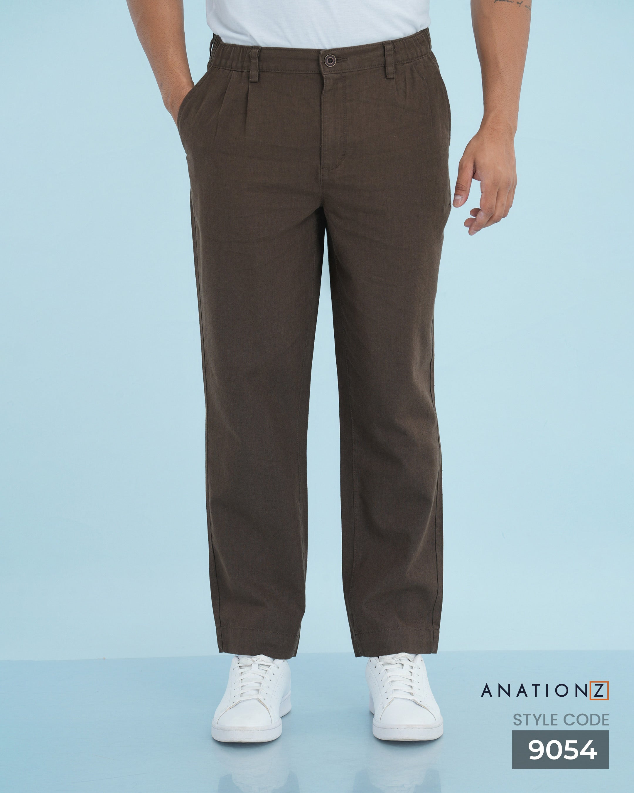 Pleated Linen Cotton Luxury Fit Pant - Brown