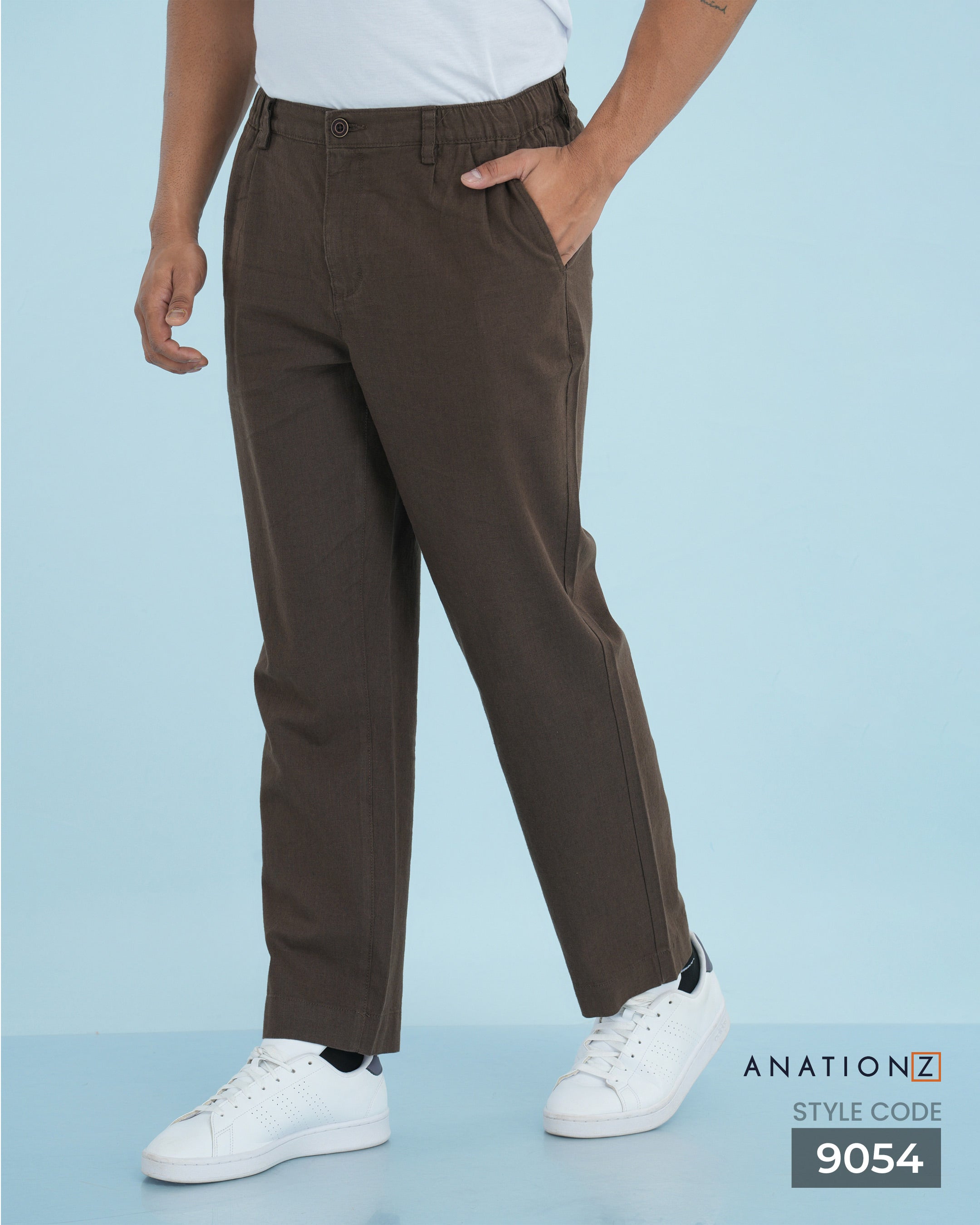 Pleated Linen Cotton Luxury Fit Pant - Brown