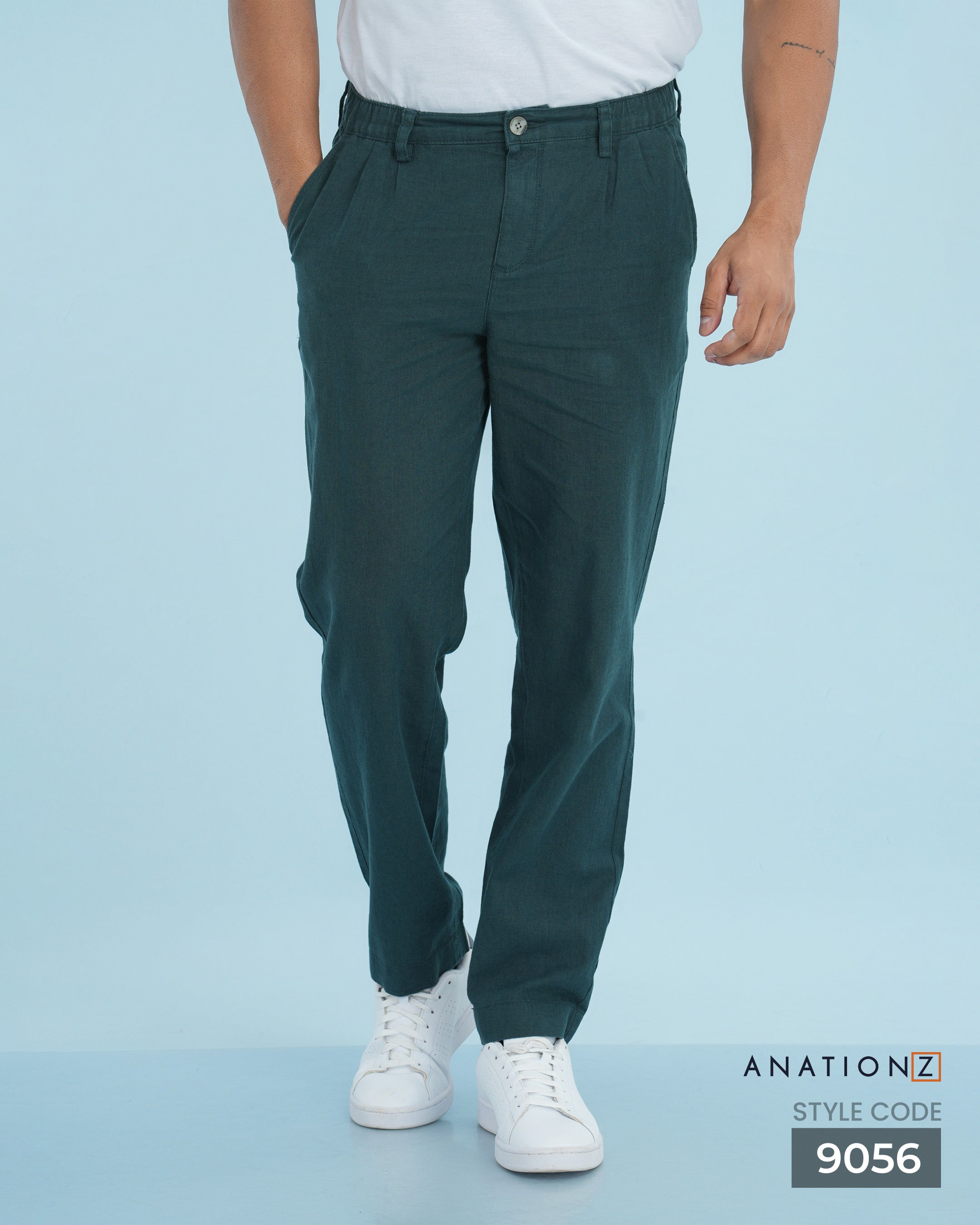 Pleated Linen Cotton Luxury Fit Pant - Teal