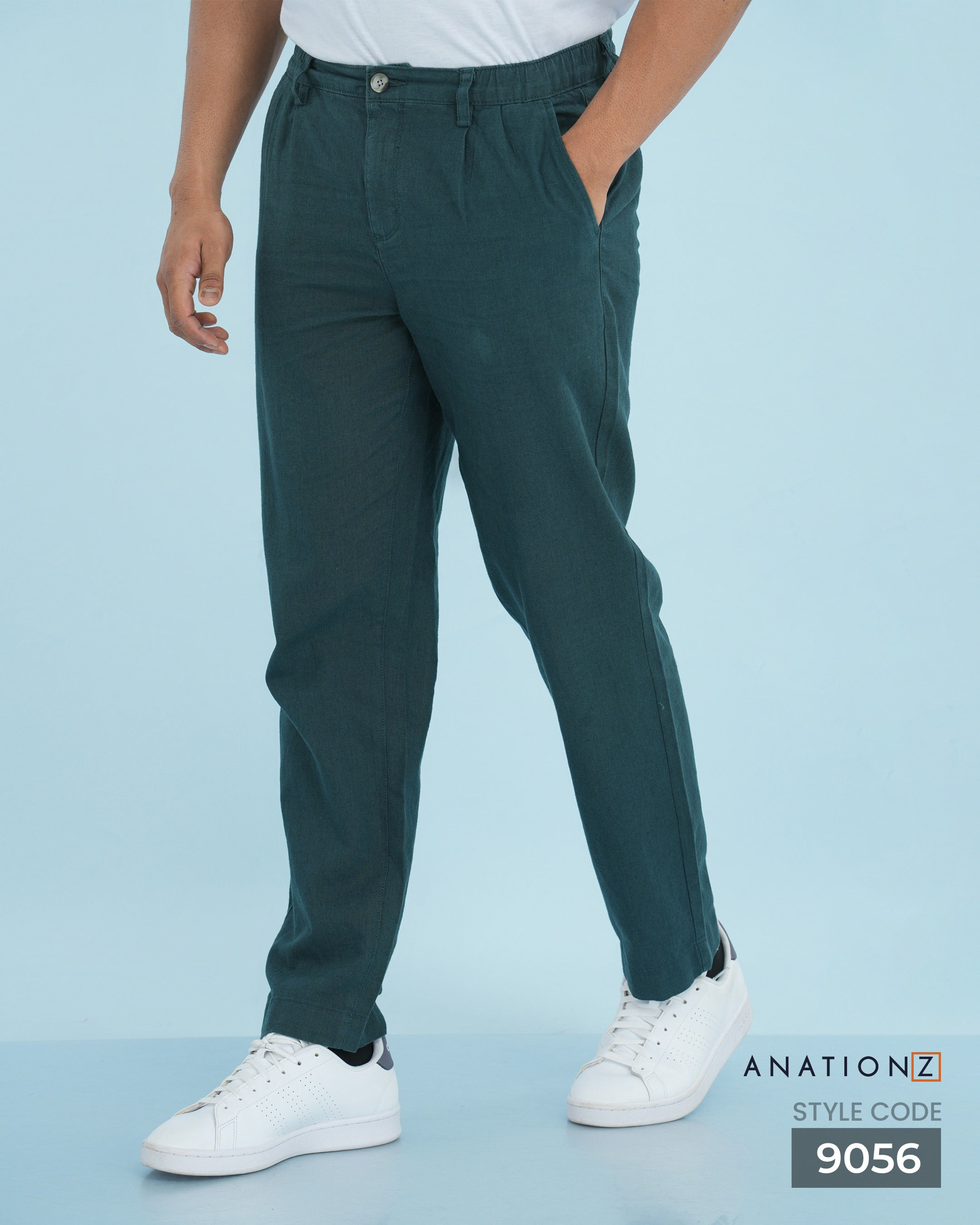 Pleated Linen Cotton Luxury Fit Pant - Teal
