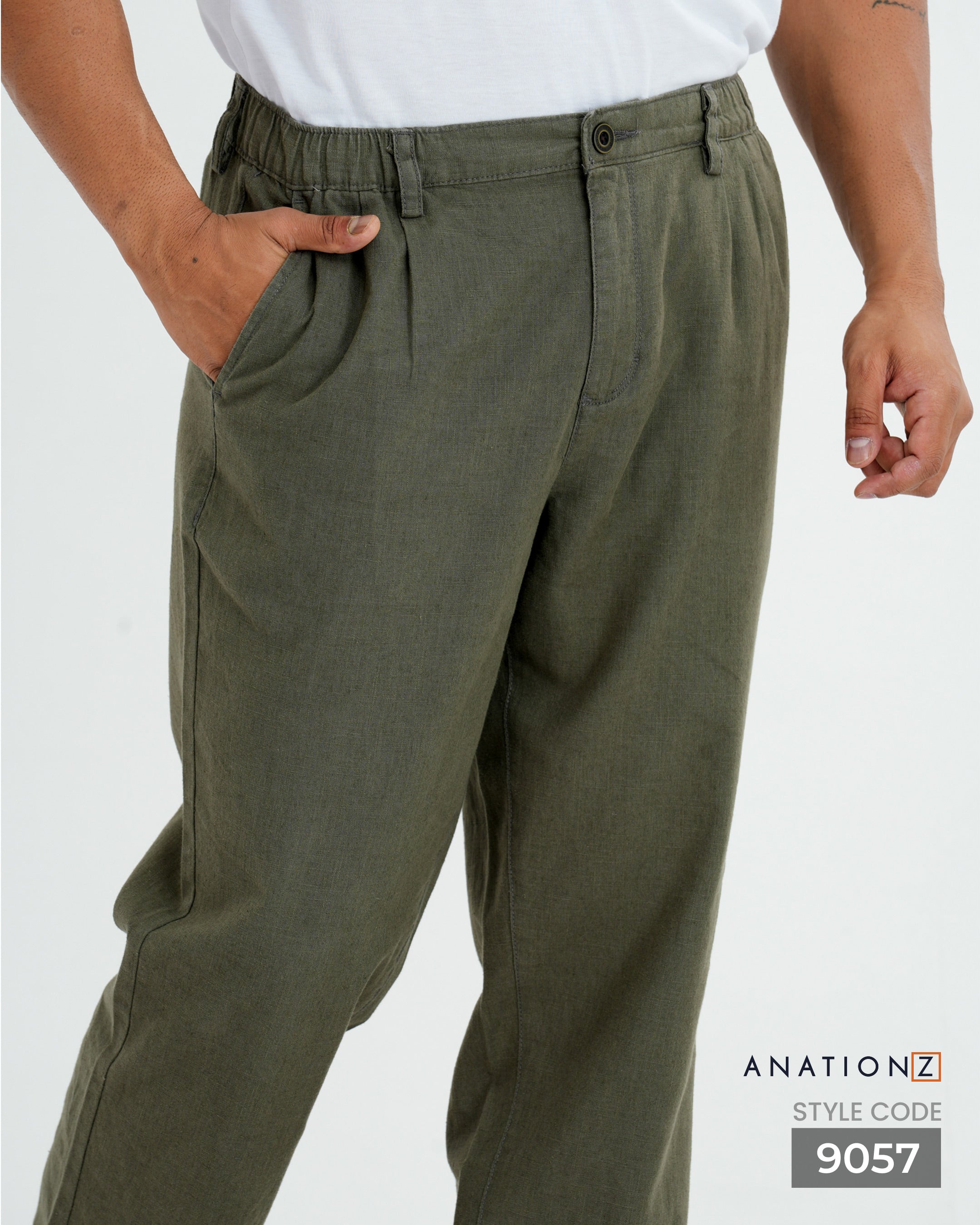 AnationZ Heritage Linen Pleated Pant - Olive Ground Sri Lanka