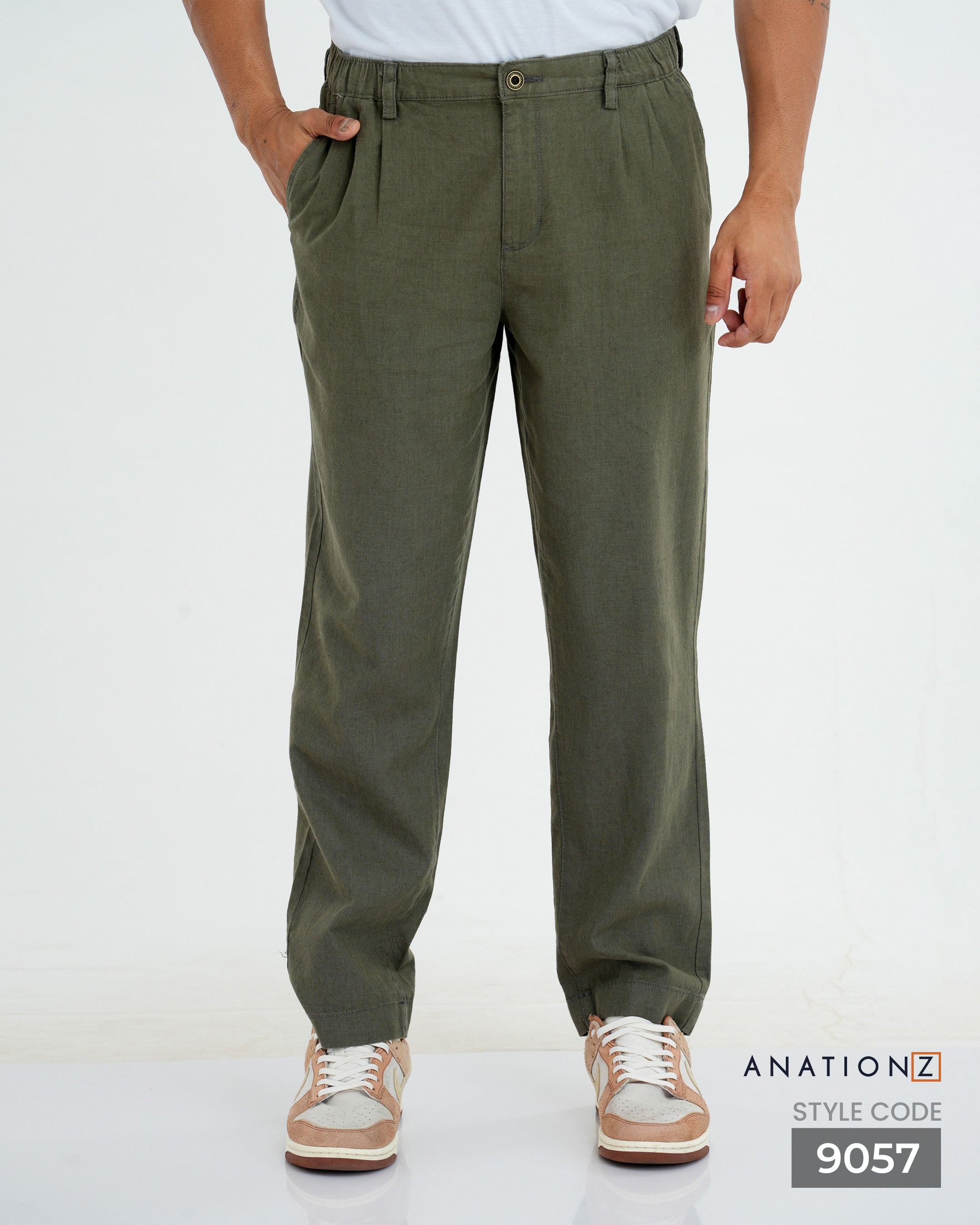AnationZ Heritage Linen Pleated Pant - Olive Ground Sri Lanka