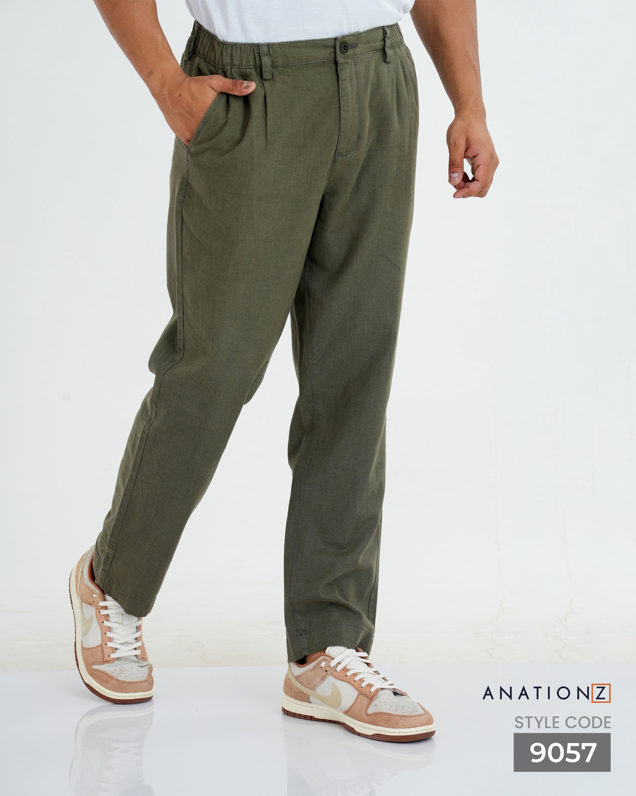 AnationZ Heritage Linen Pleated Pant - Olive Ground Sri Lanka