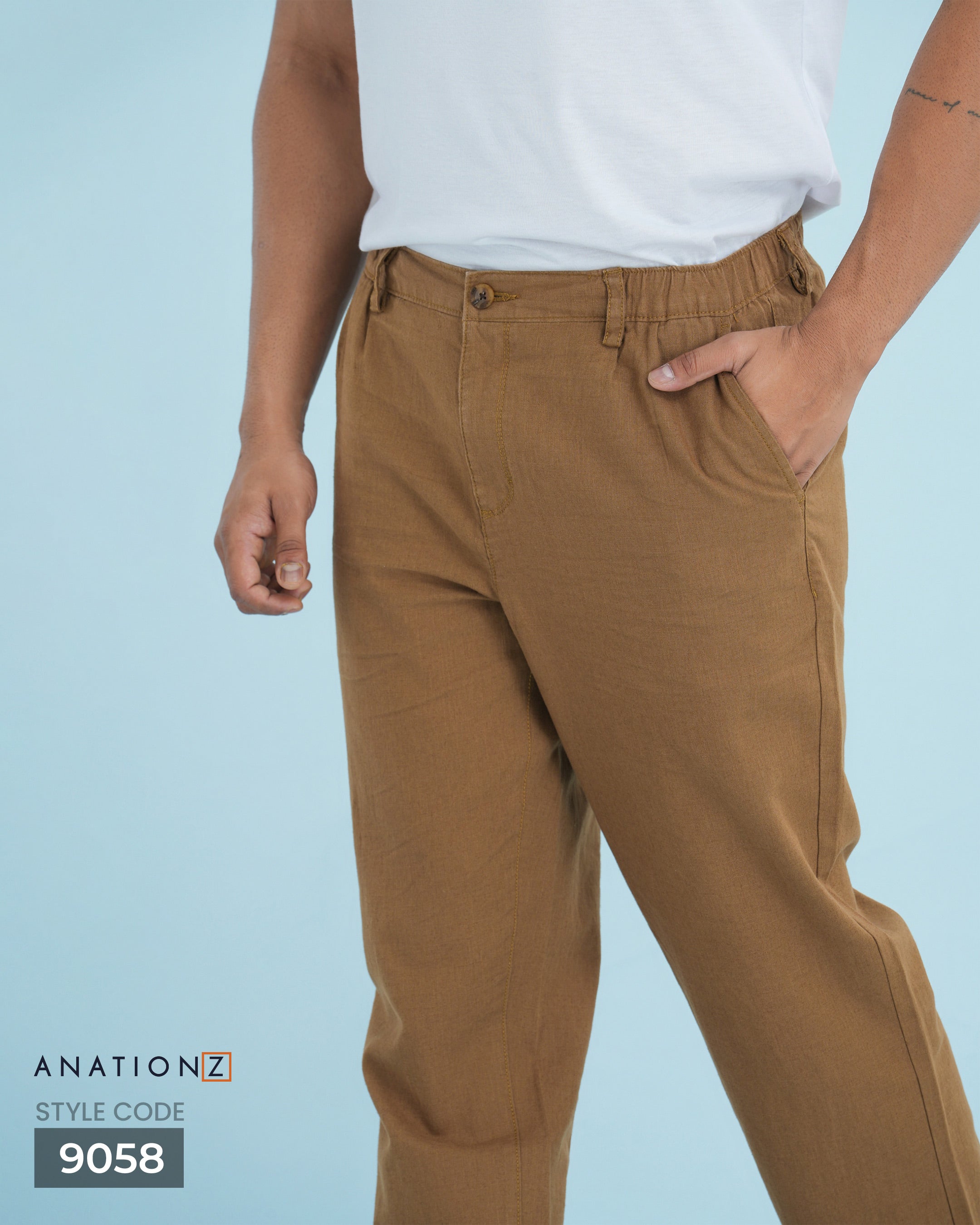 Pleated Linen Cotton Luxury Fit Pant - Caramel