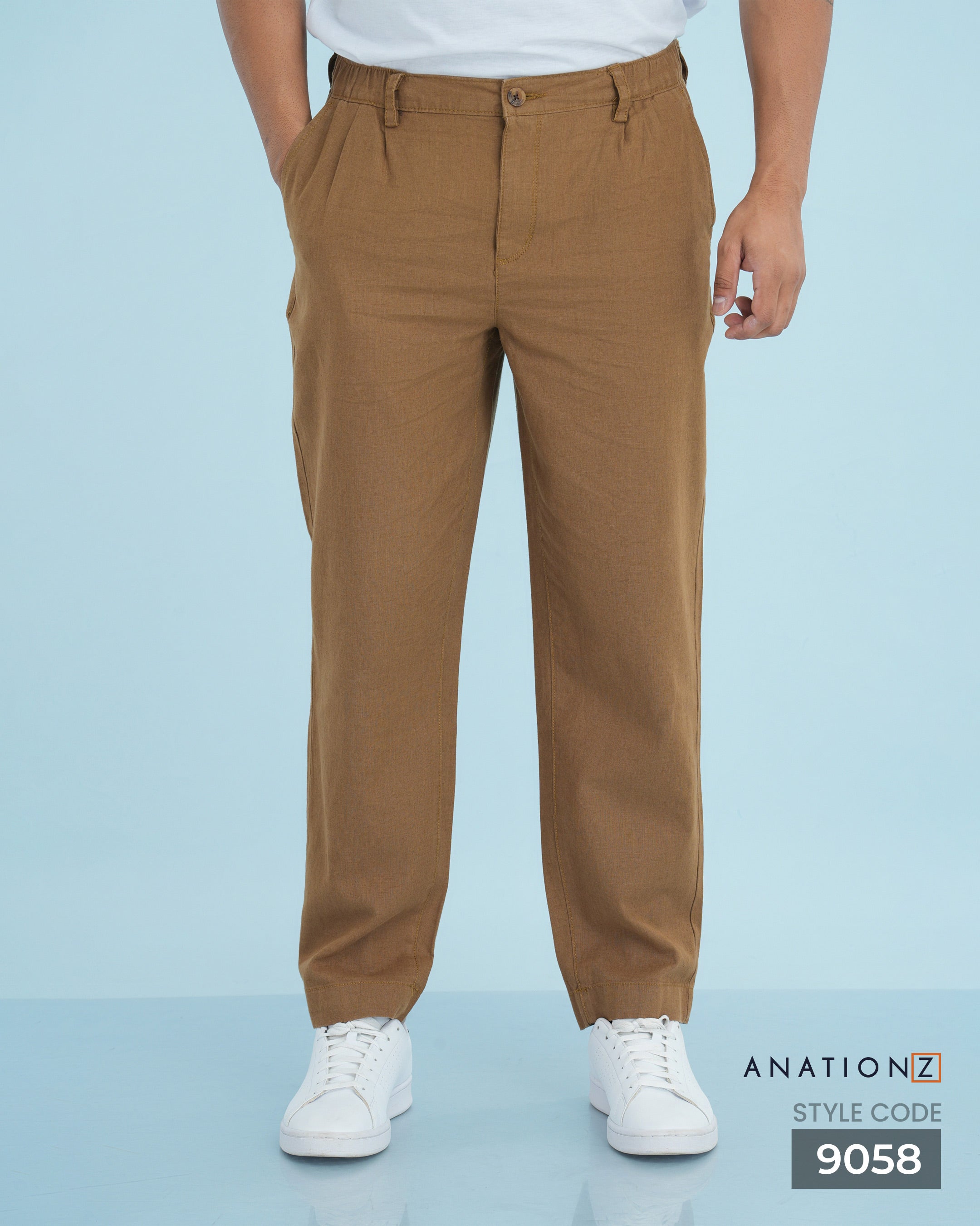 Pleated Linen Cotton Luxury Fit Pant - Caramel