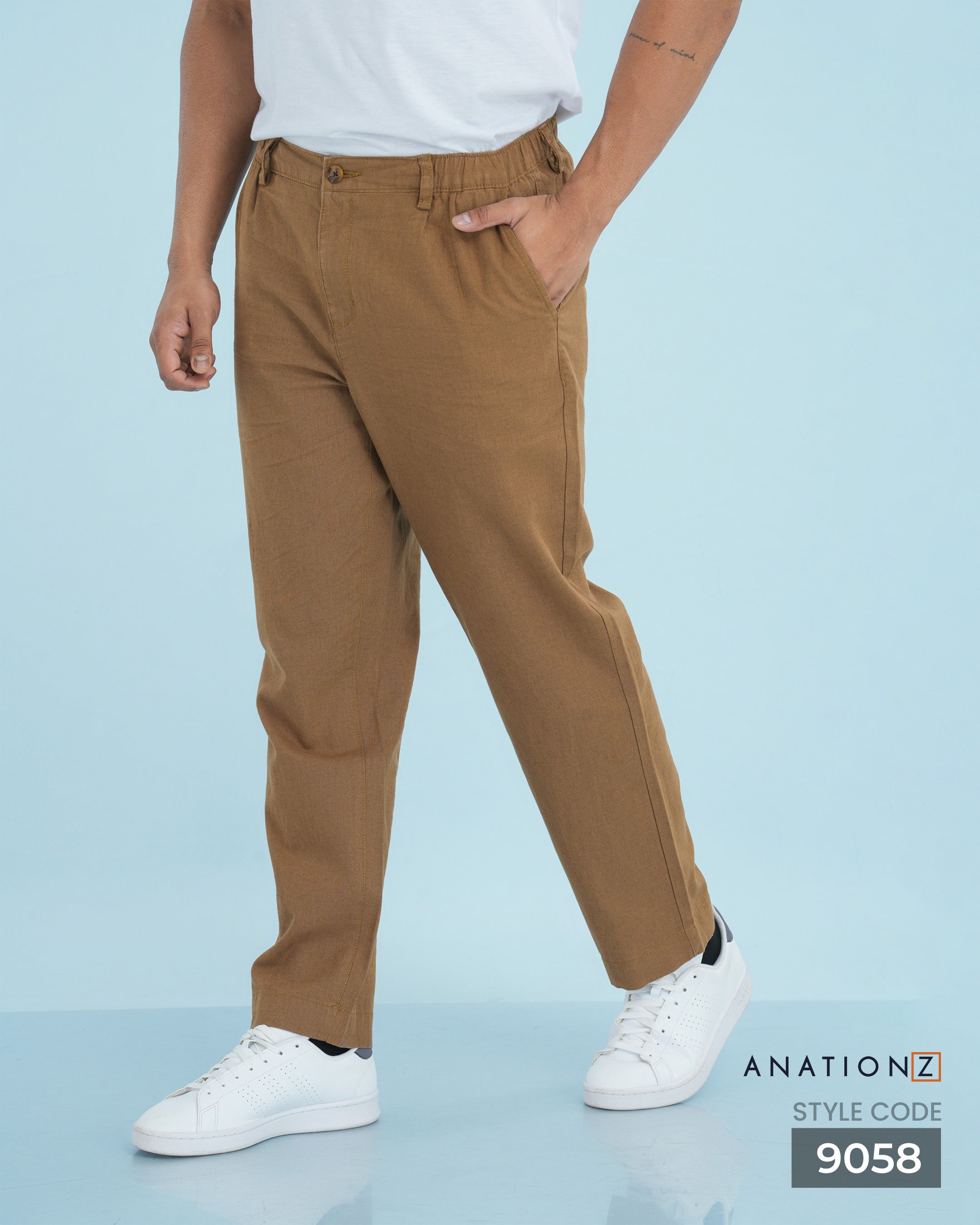 Pleated Linen Cotton Luxury Fit Pant - Caramel