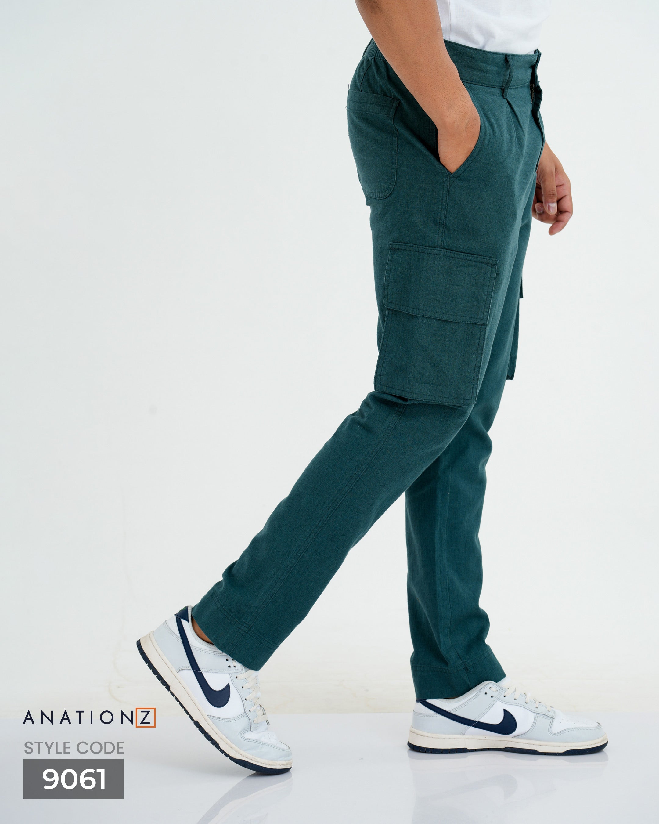 AnationZ Heritage Linen Cargo Pant - Teal Current Sri Lanka
