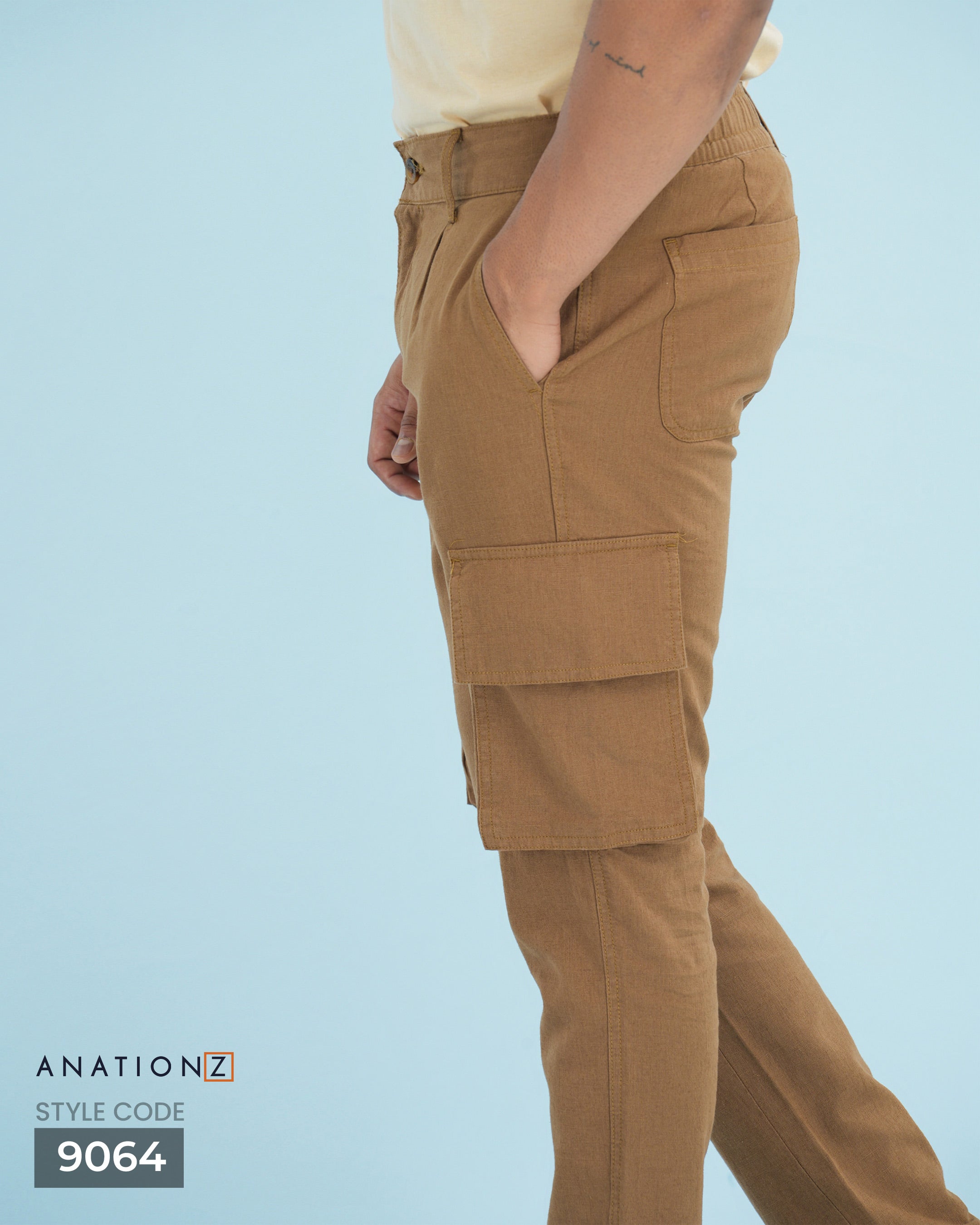 AnationZ Heritage Linen Cargo Pant - Dark Caramel Sri Lanka