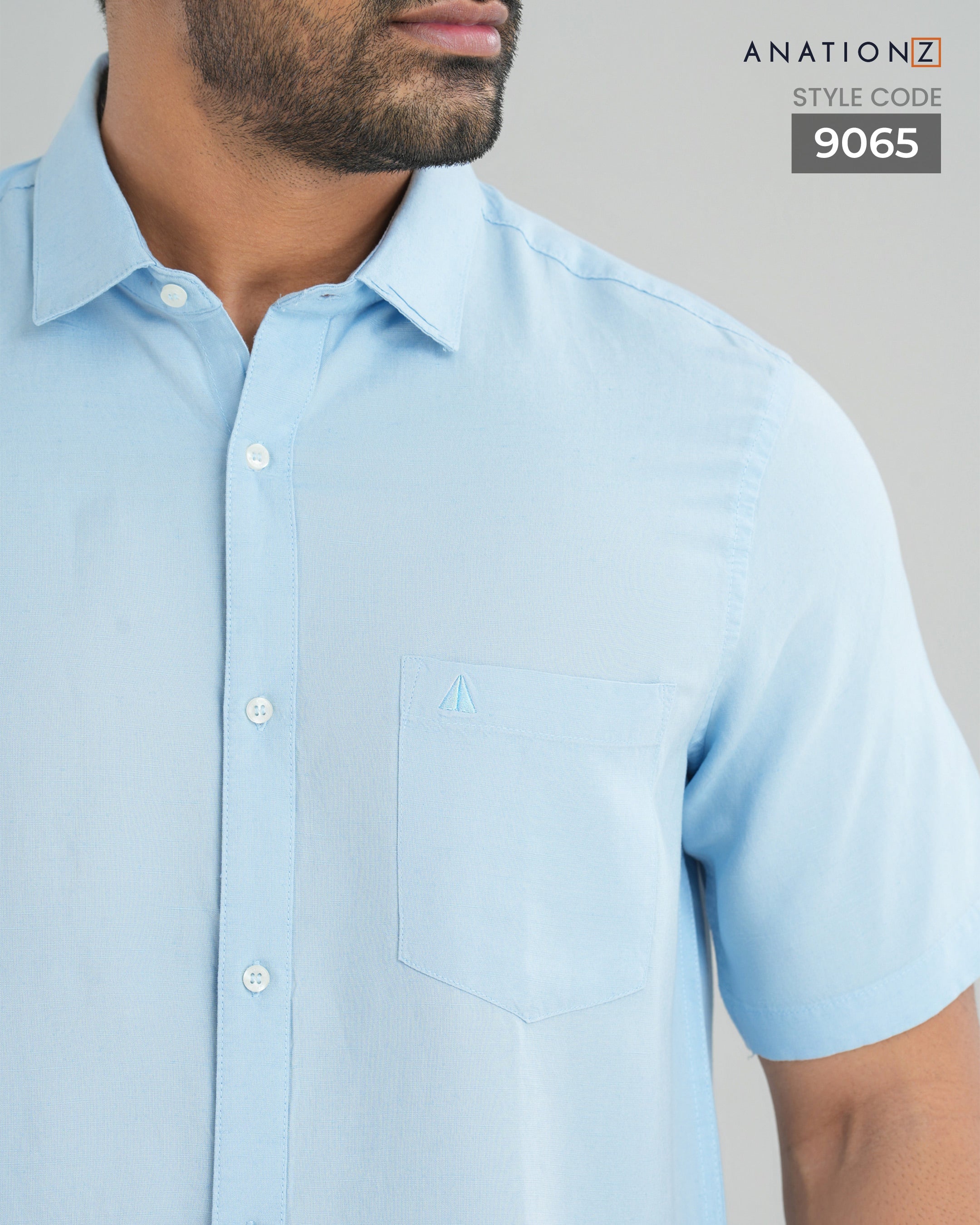 Viscose Linen Short Sleeve Shirt - Sky Blue