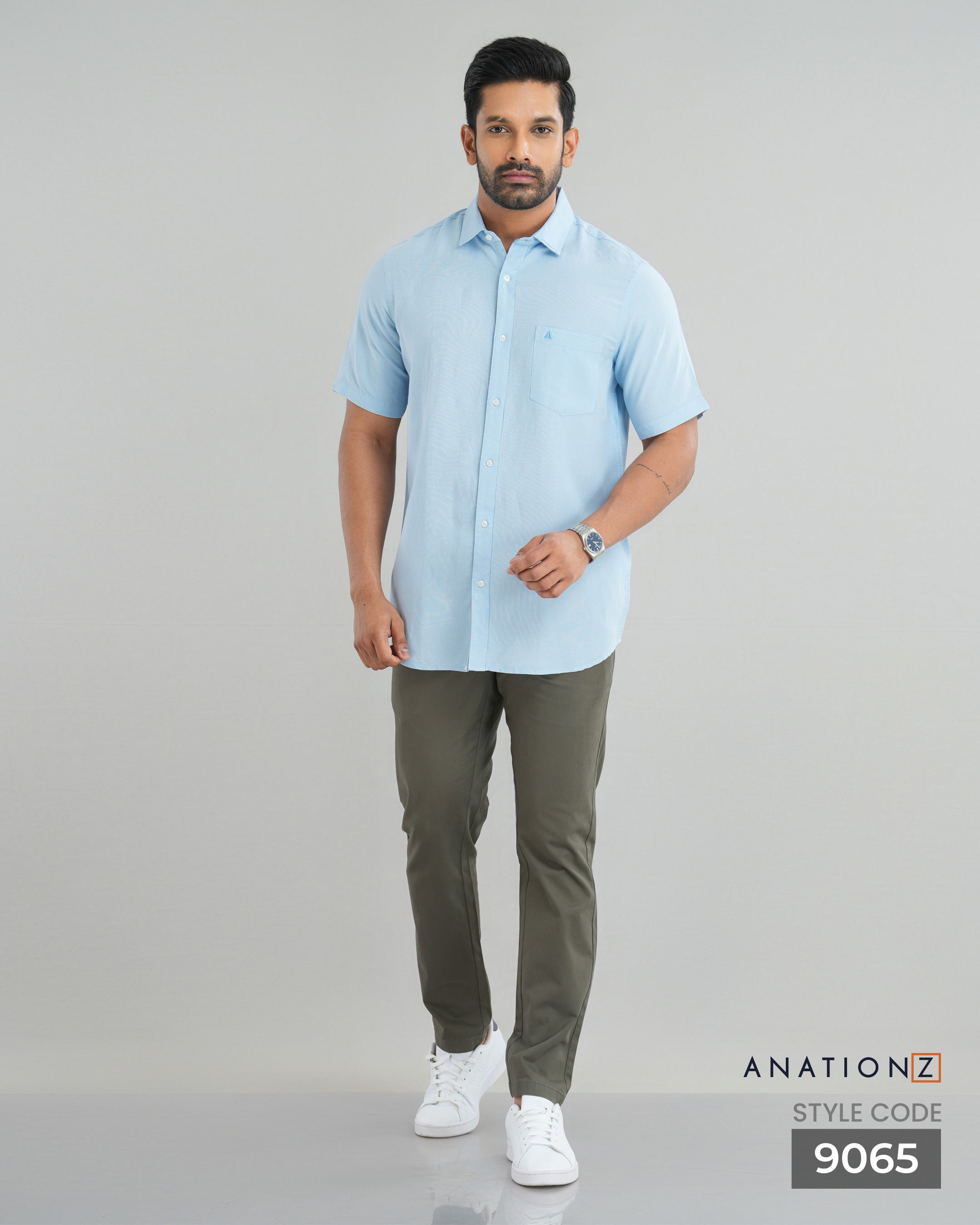 Viscose Linen Short Sleeve Shirt - Sky Blue