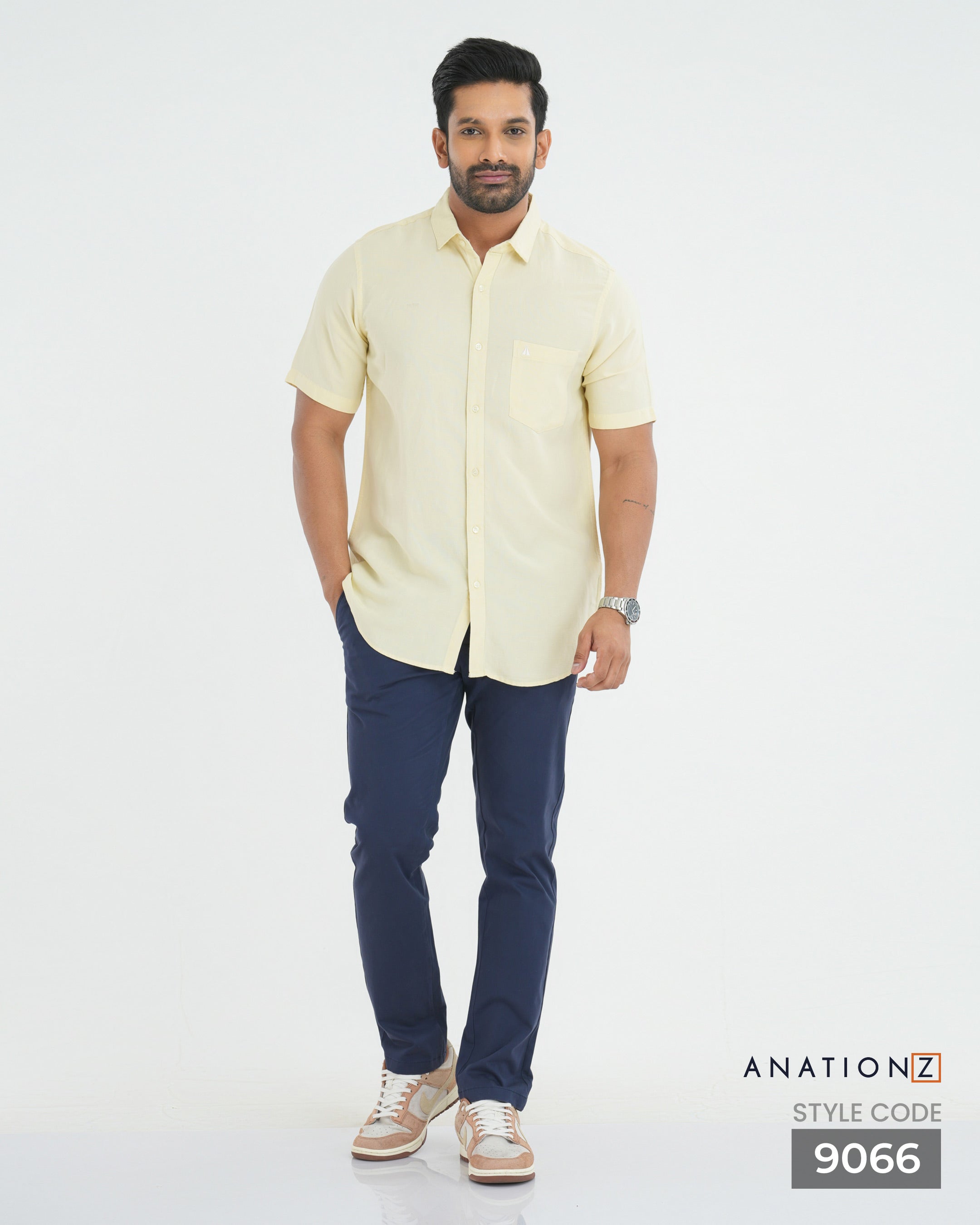Viscose Linen Short Sleeve Shirt - Beige