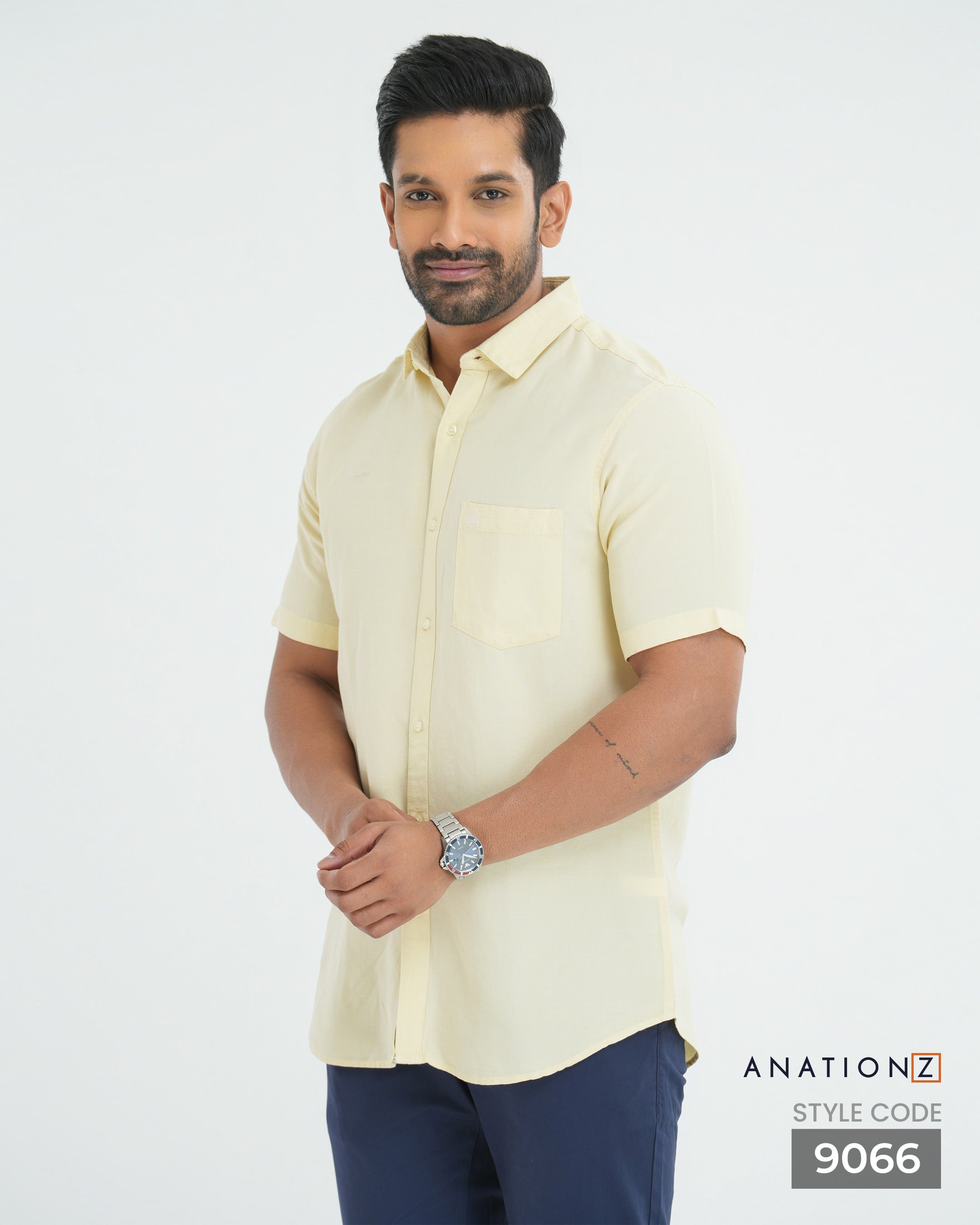 Viscose Linen Short Sleeve Shirt - Beige
