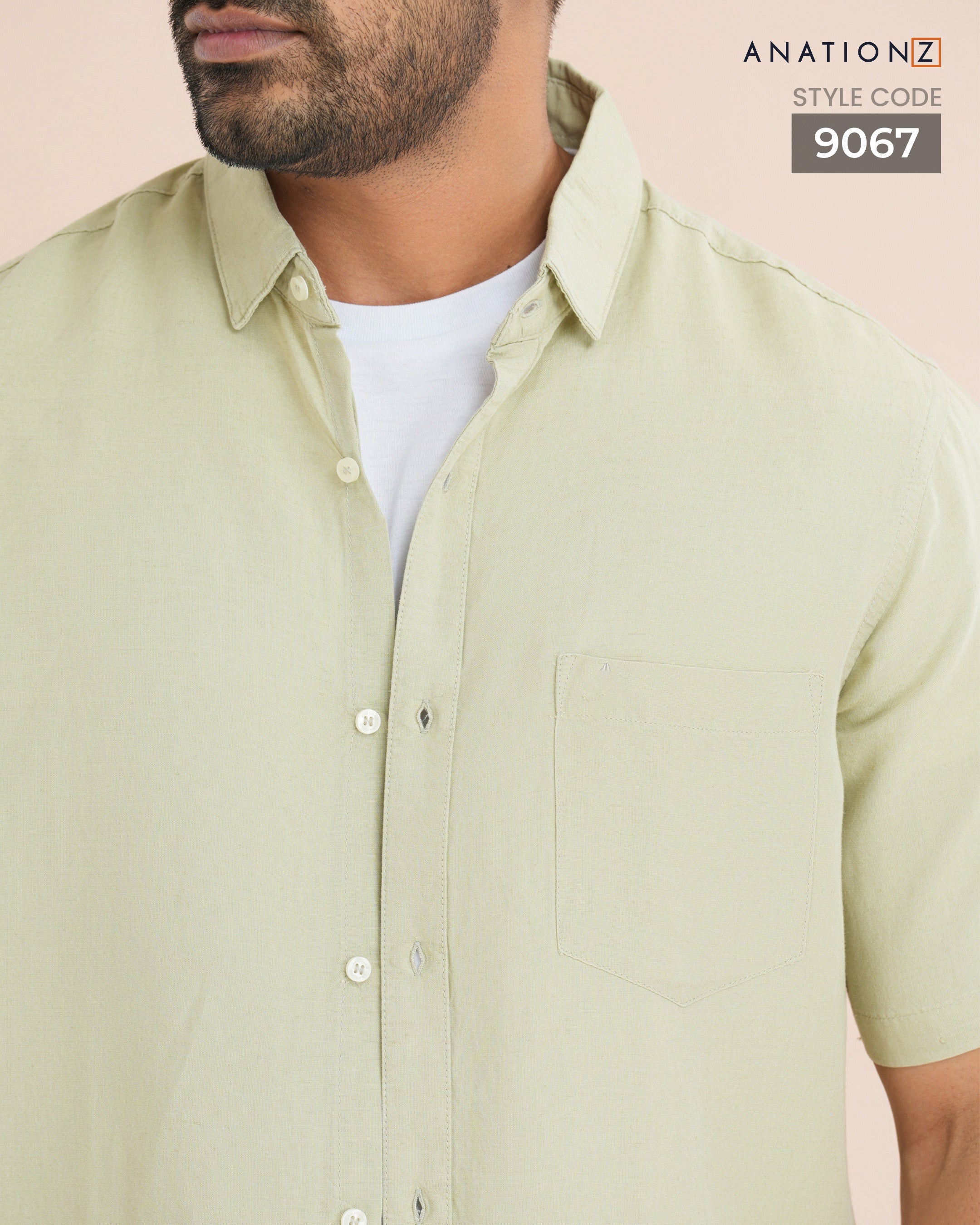 Viscose Linen Short Sleeve Shirt - Sage