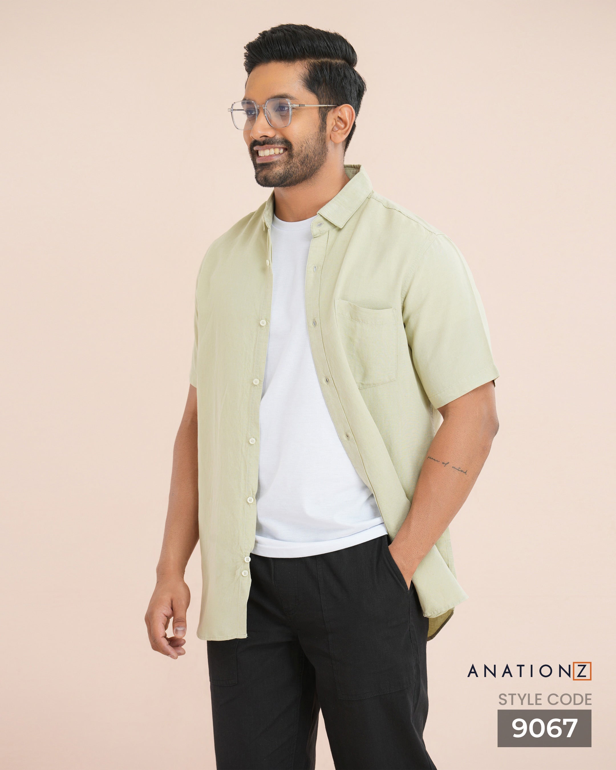 Viscose Linen Short Sleeve Shirt - Sage