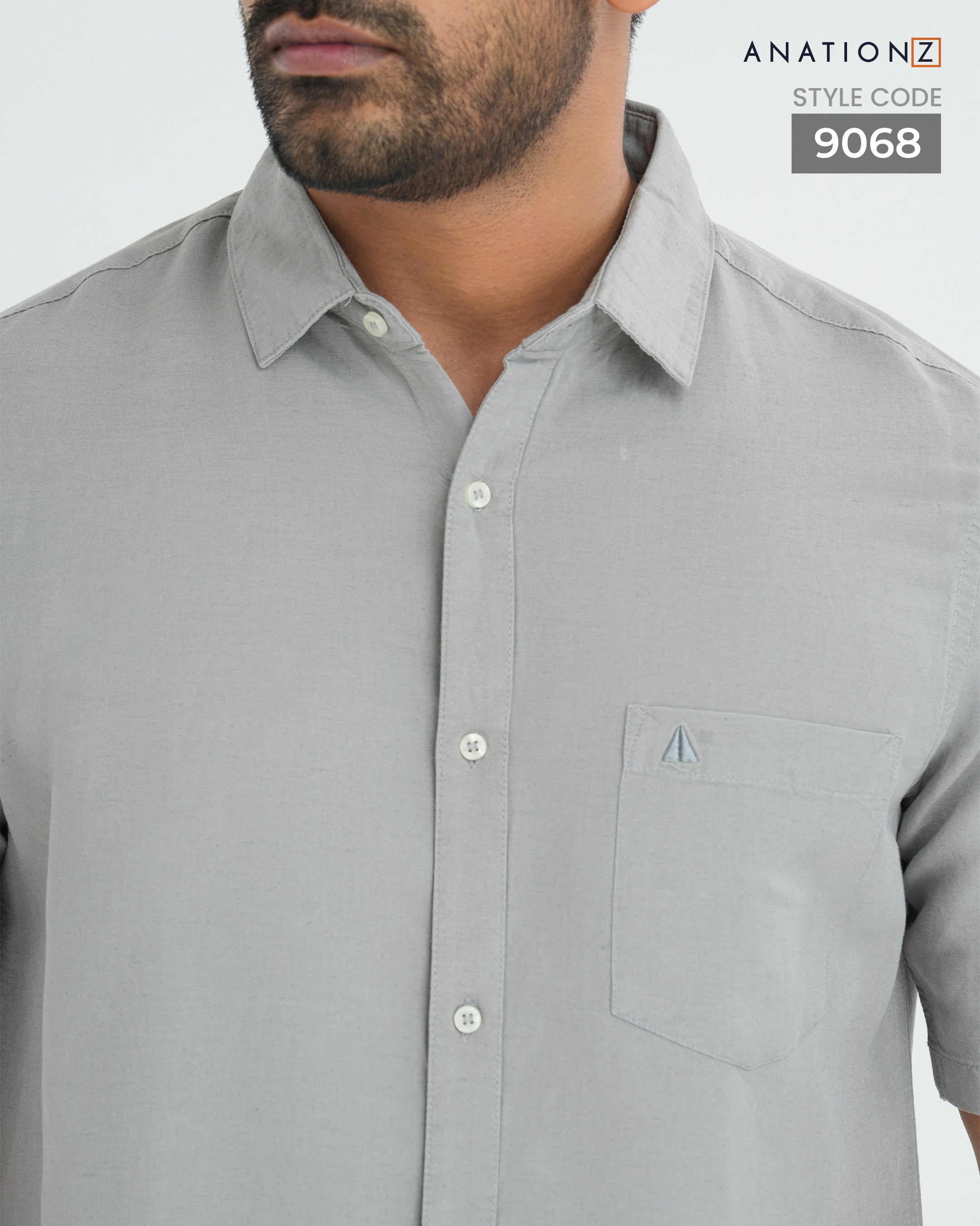 Viscose Linen Short Sleeve Shirt - Grey