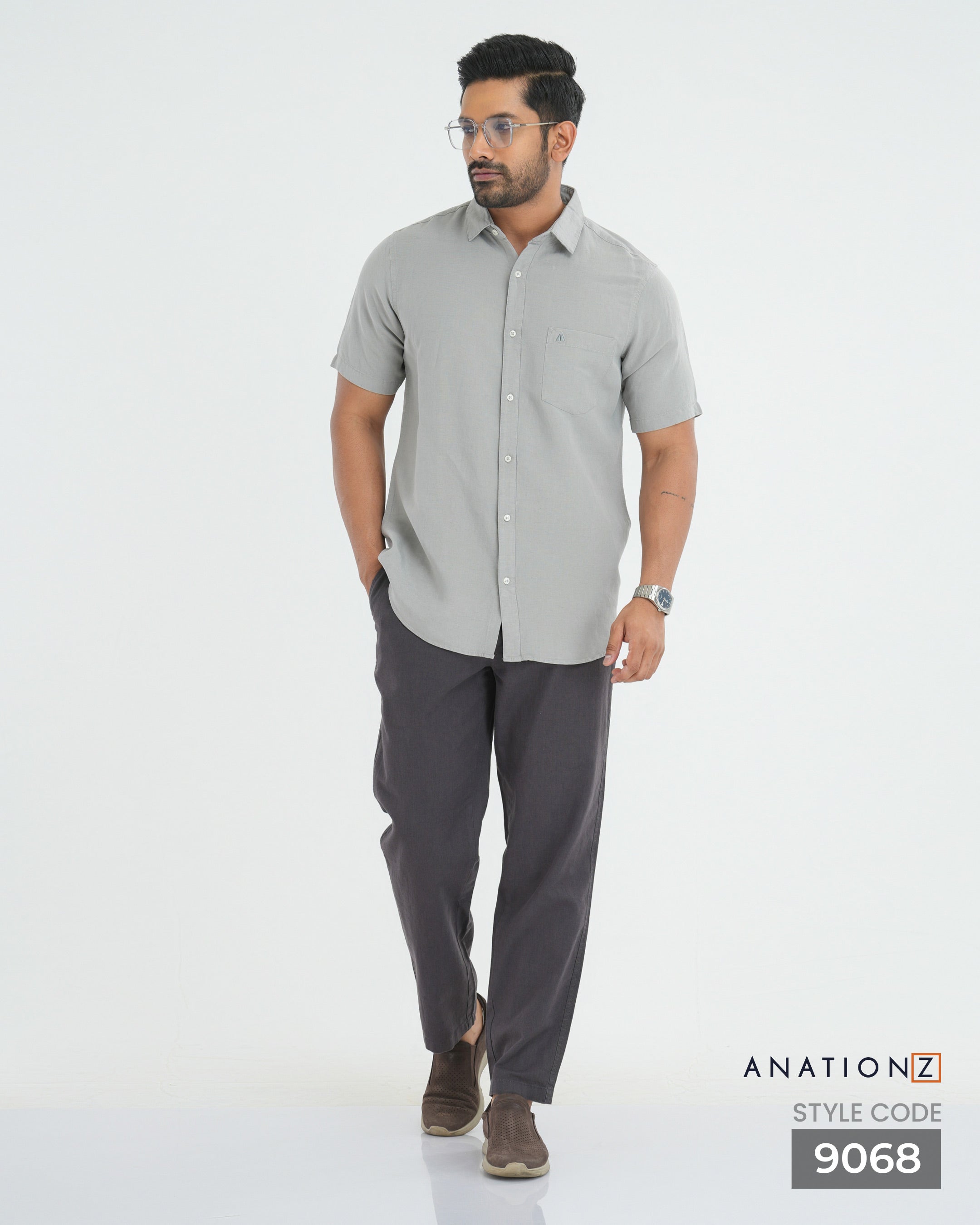 Viscose Linen Short Sleeve Shirt - Grey