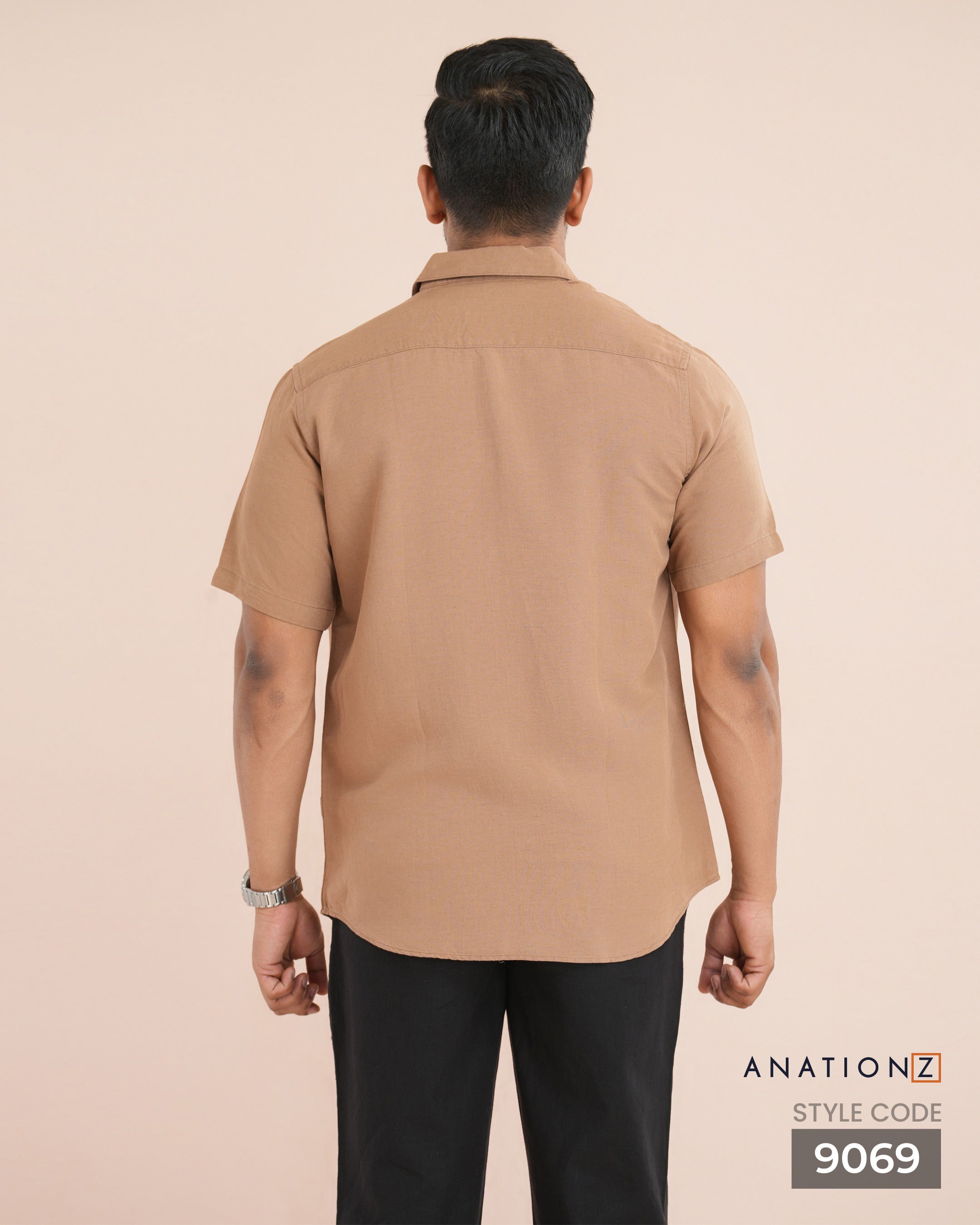 Viscose Linen Short Sleeve Shirt - Caramel