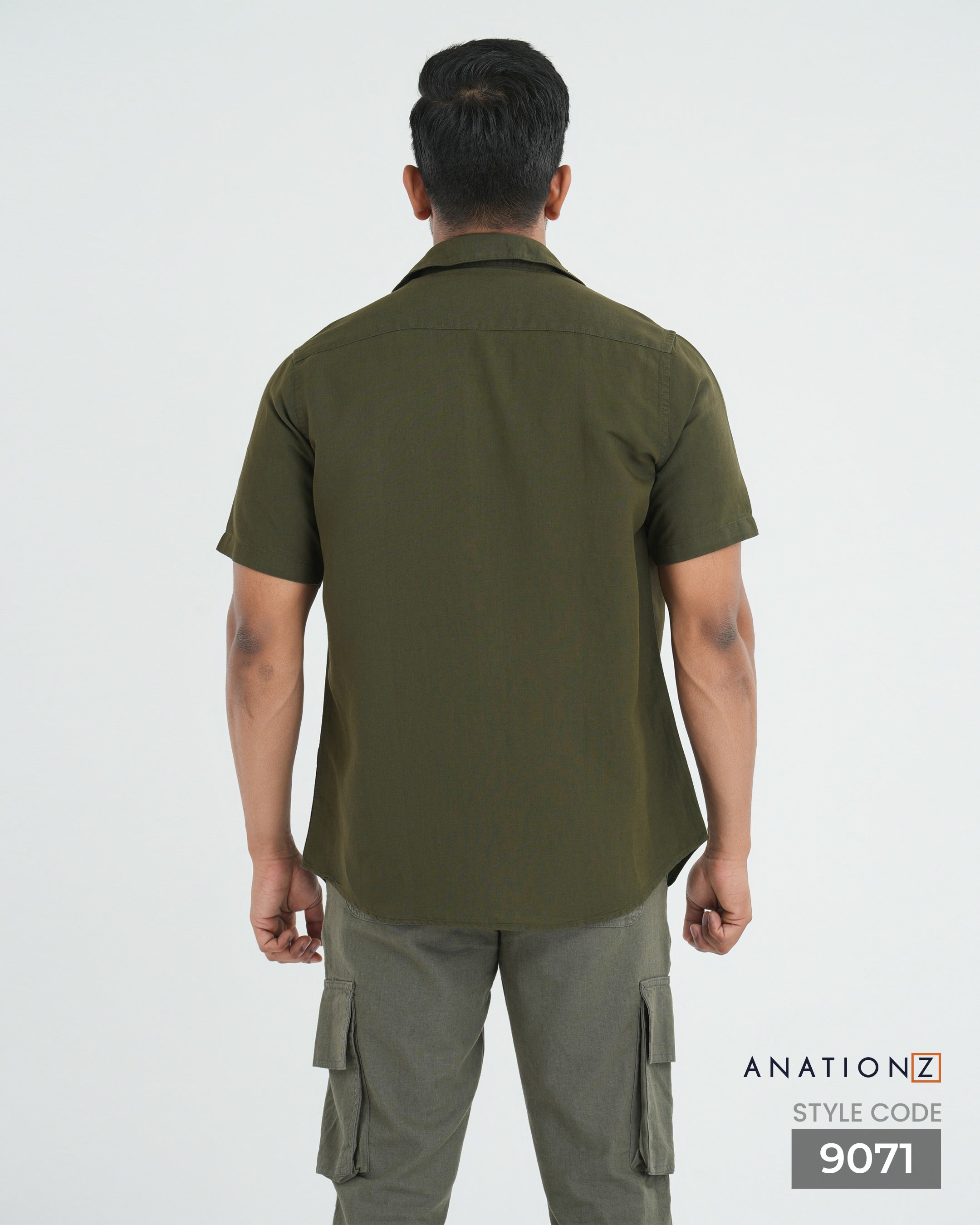 Viscose Linen Short Sleeve Shirt - Olive