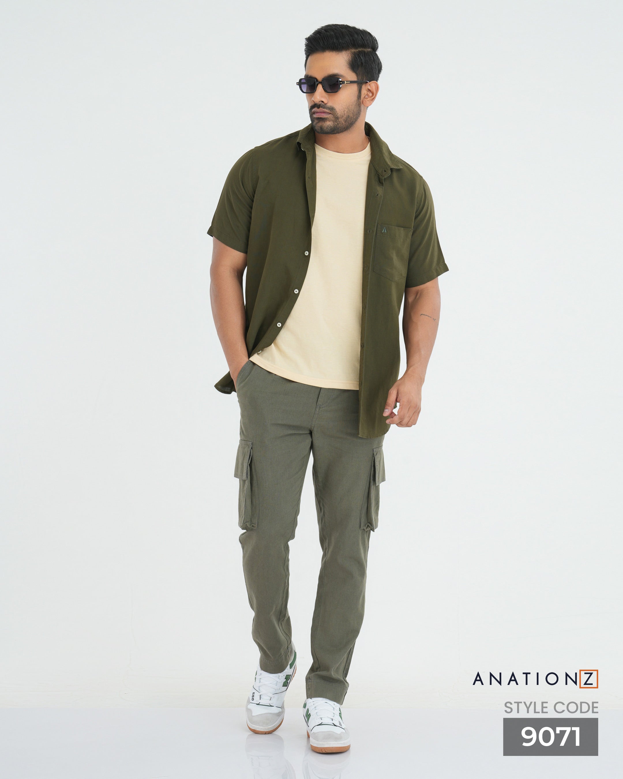 Viscose Linen Short Sleeve Shirt - Olive