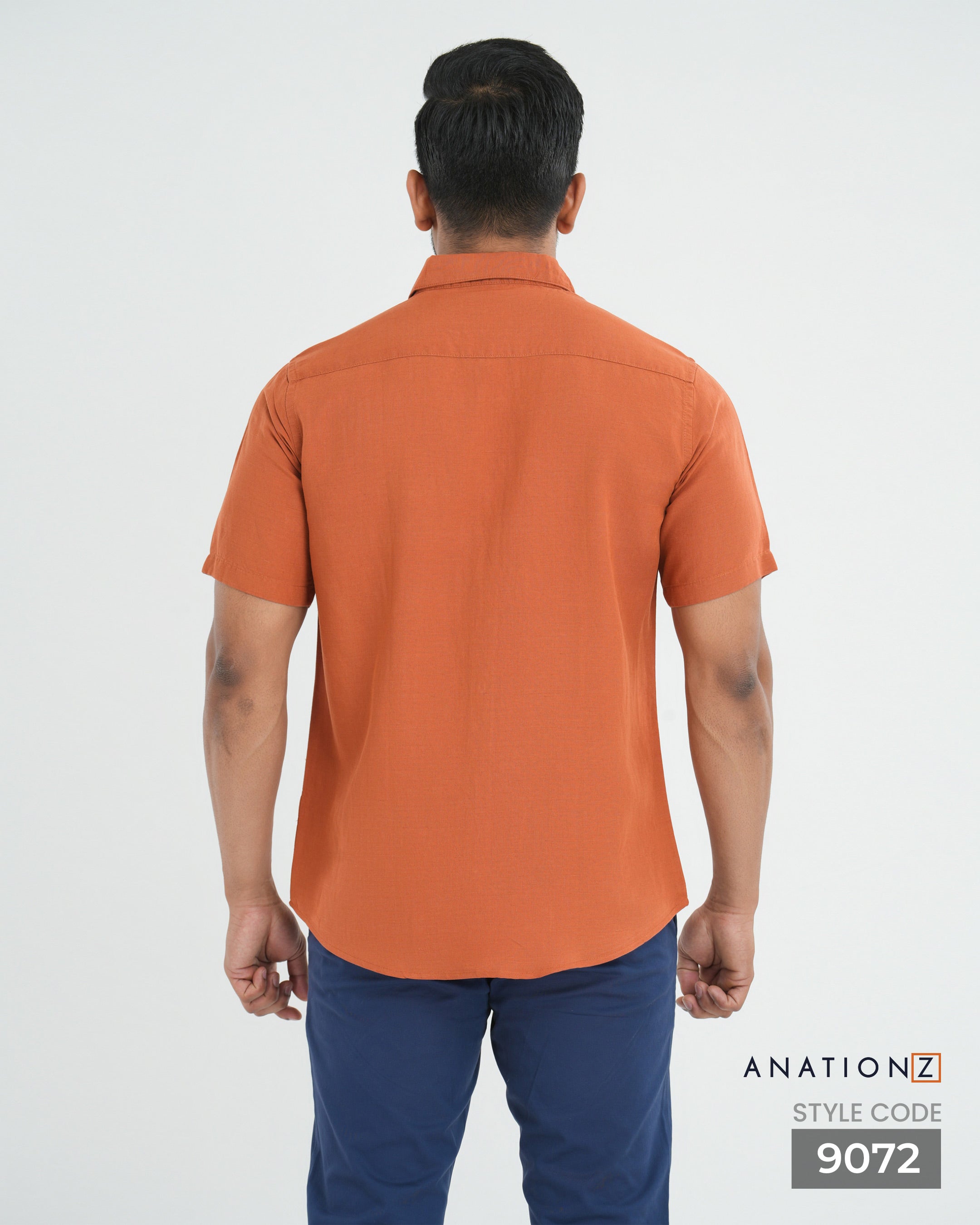 Viscose Linen Short Sleeve Shirt - Orange