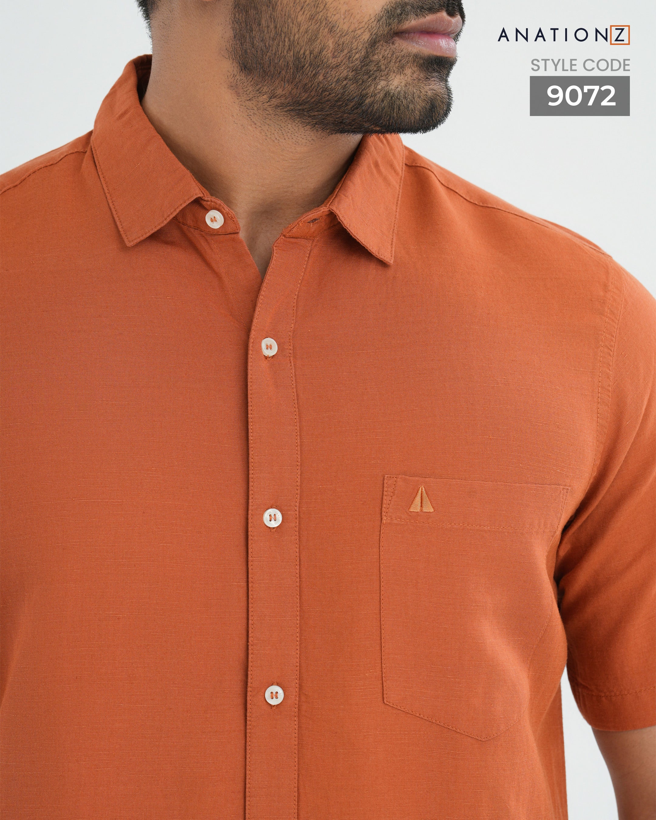Viscose Linen Short Sleeve Shirt - Orange