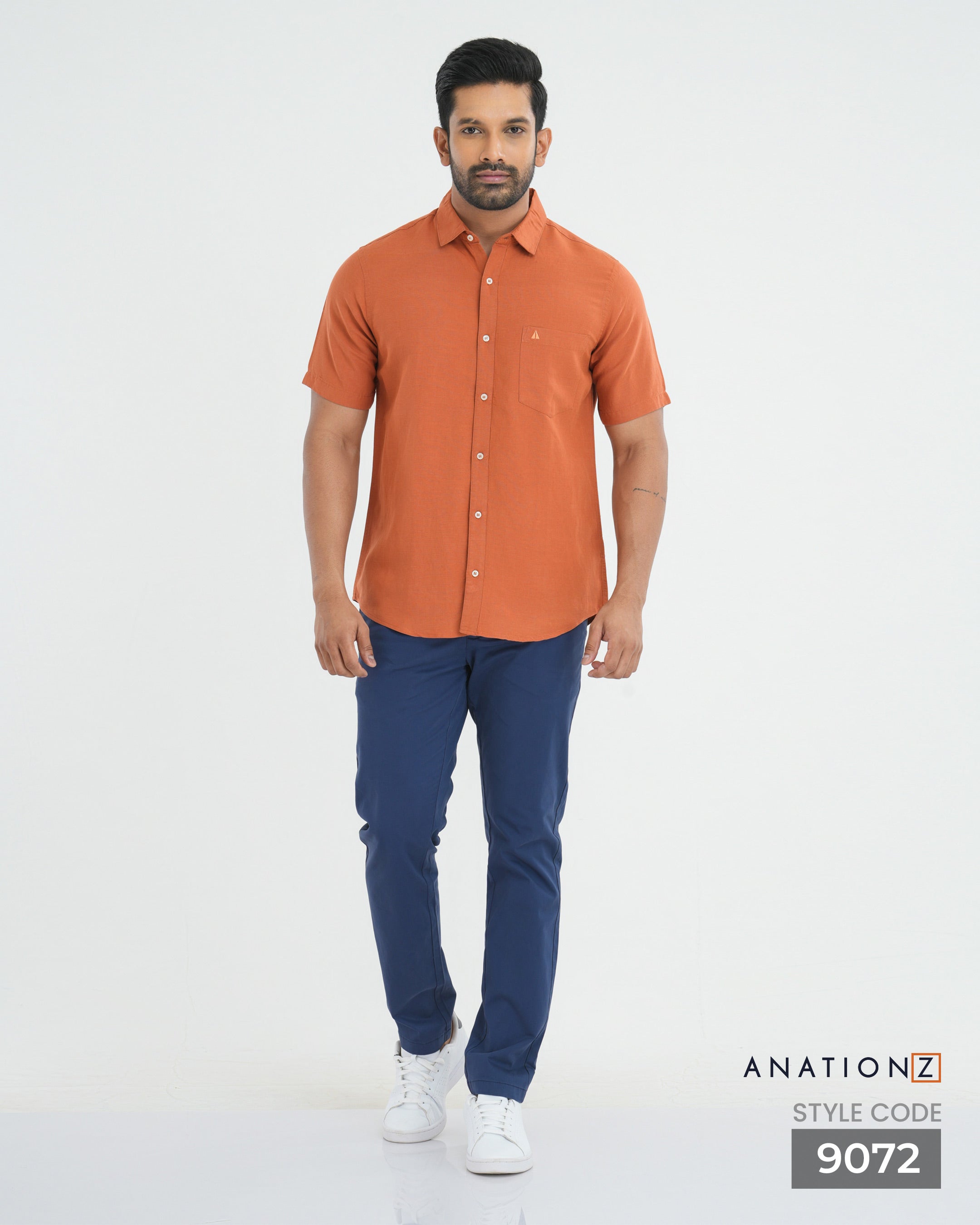 Viscose Linen Short Sleeve Shirt - Orange