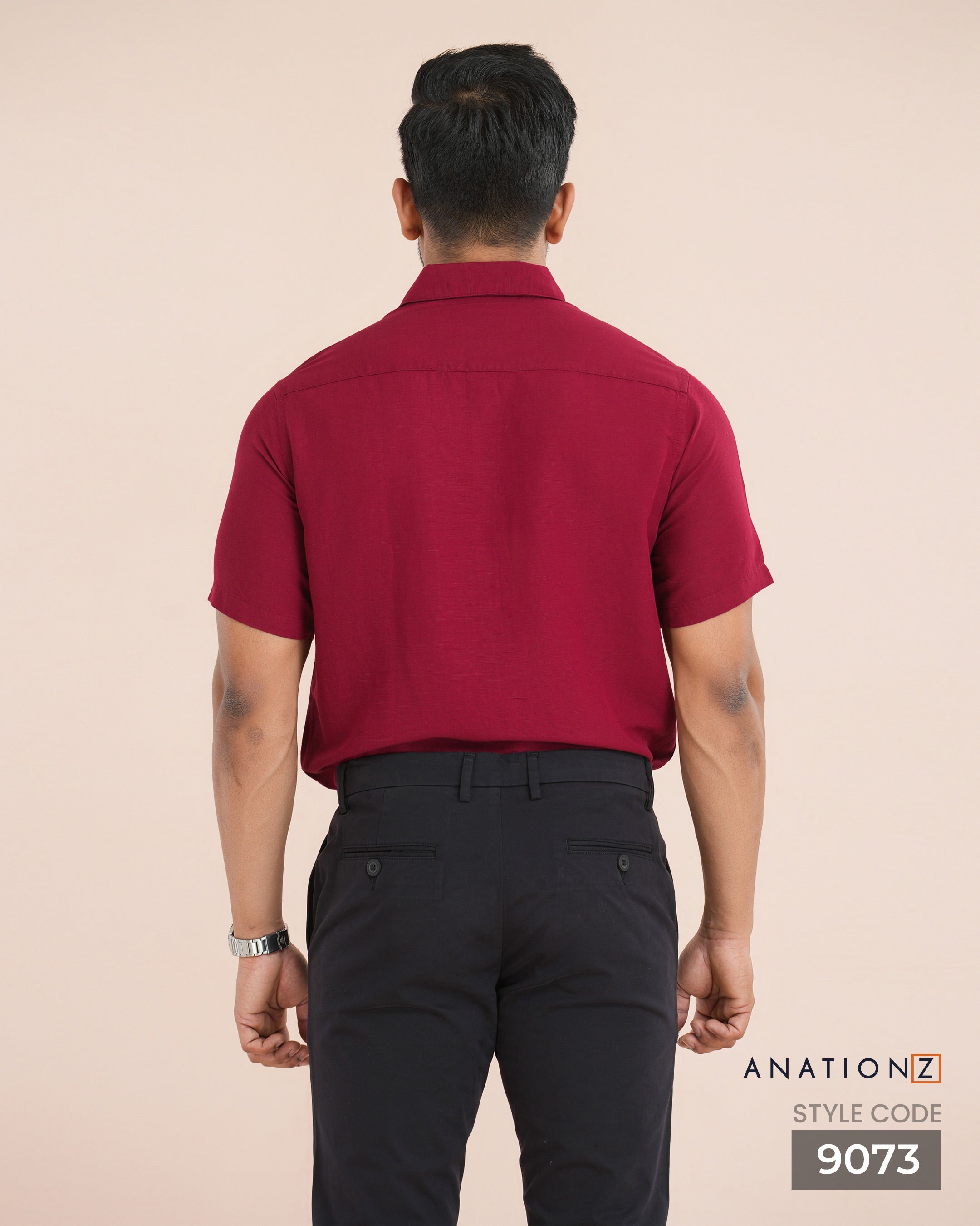 Viscose Linen Short Sleeve Shirt - Red