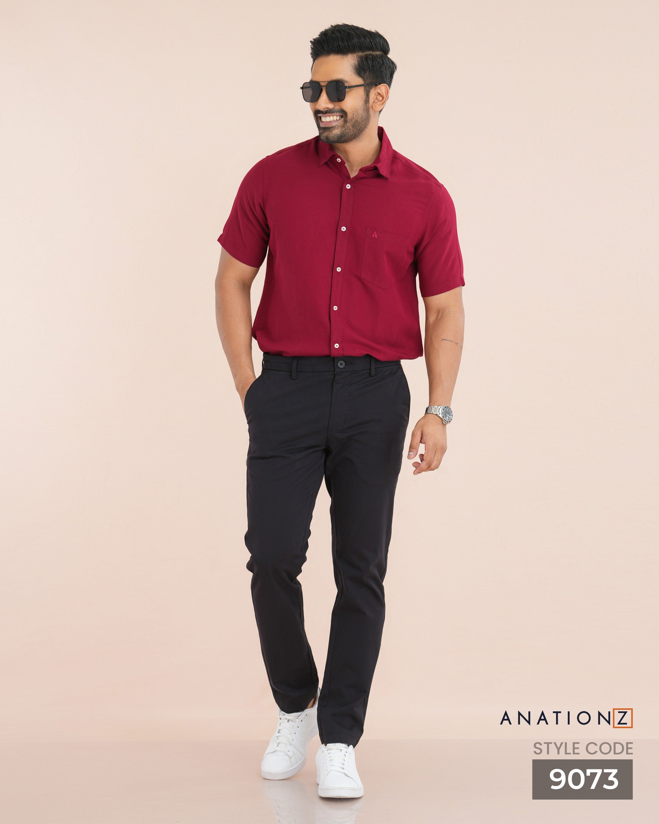 AnationZ Fluid Linen Short Sleeve Shirt - Terracotta Flame Sri Lanka