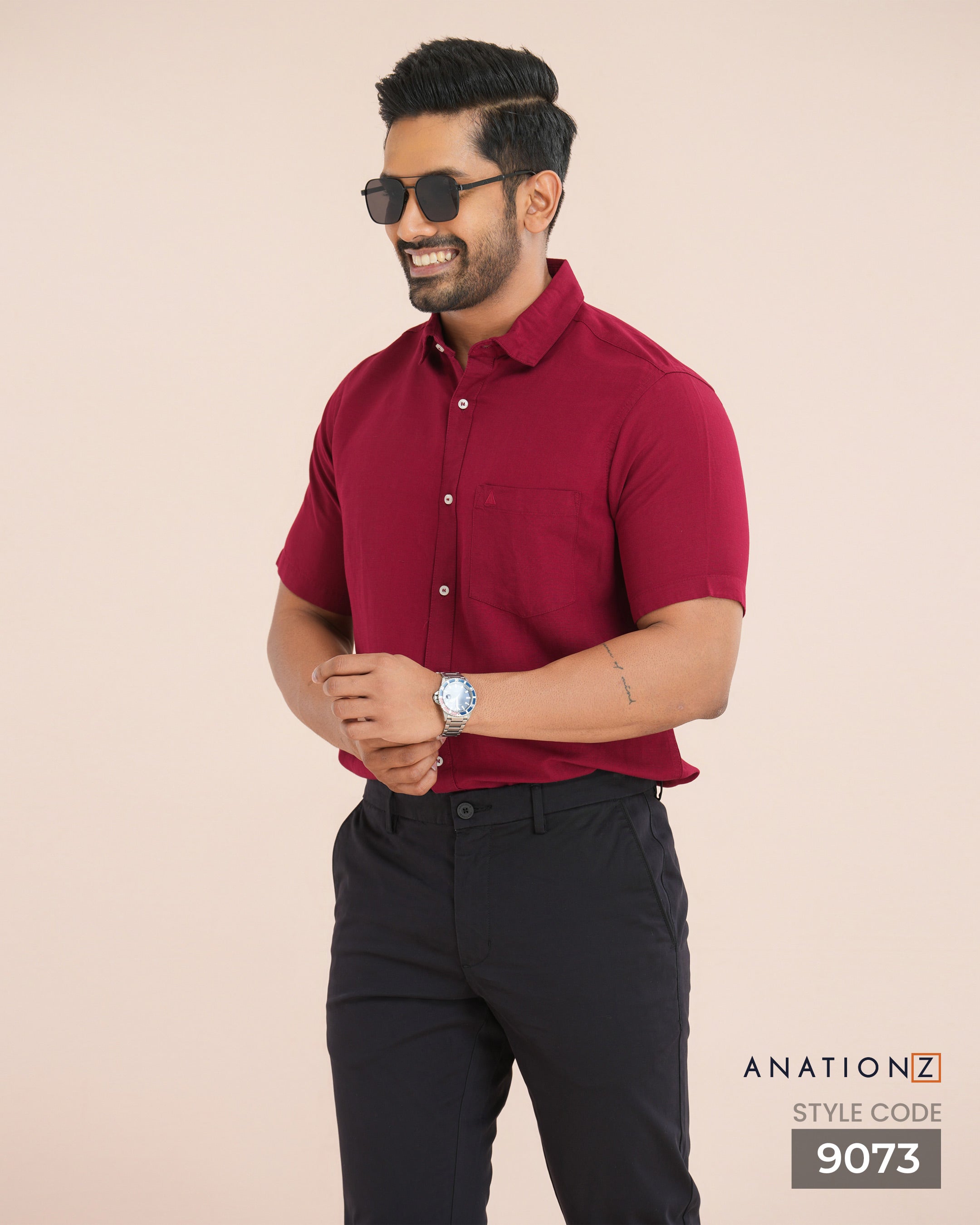 AnationZ Fluid Linen Short Sleeve Shirt - Terracotta Flame Sri Lanka