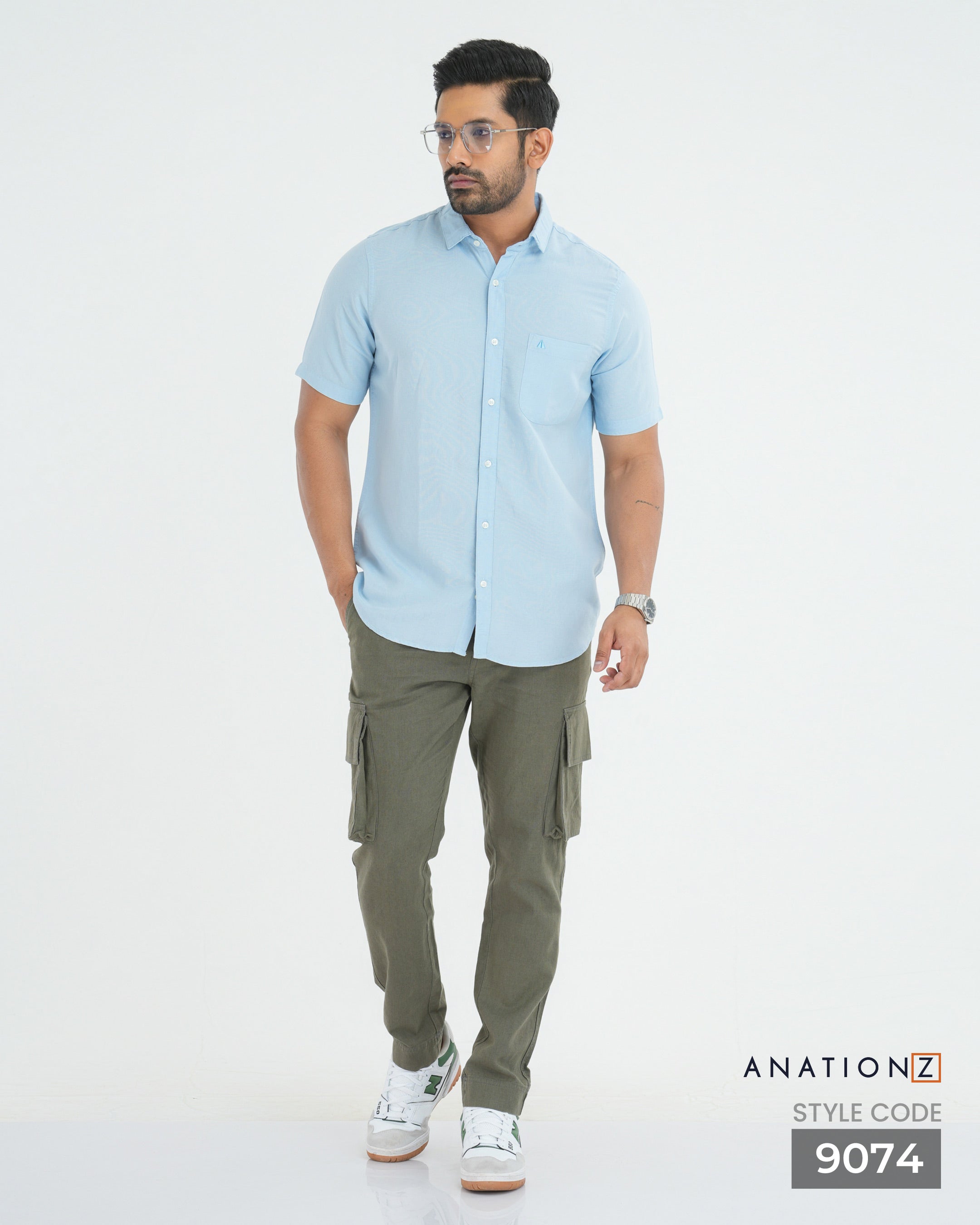 AnationZ Fluid Linen Short Sleeve Shirt - Open Sky Sri Lanka