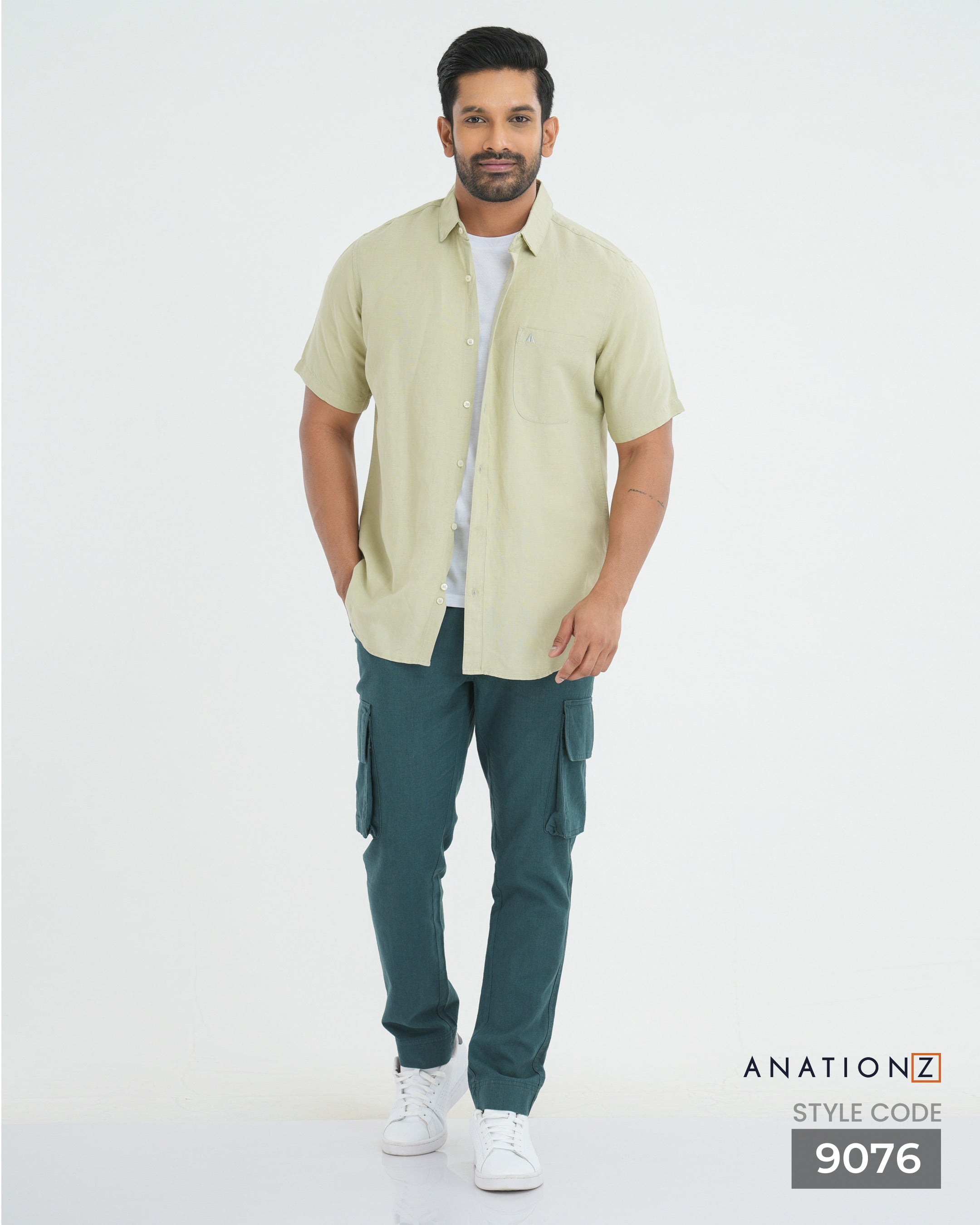 AnationZ Fluid Linen Short Sleeve Shirt - Sage Breeze Sri Lanka