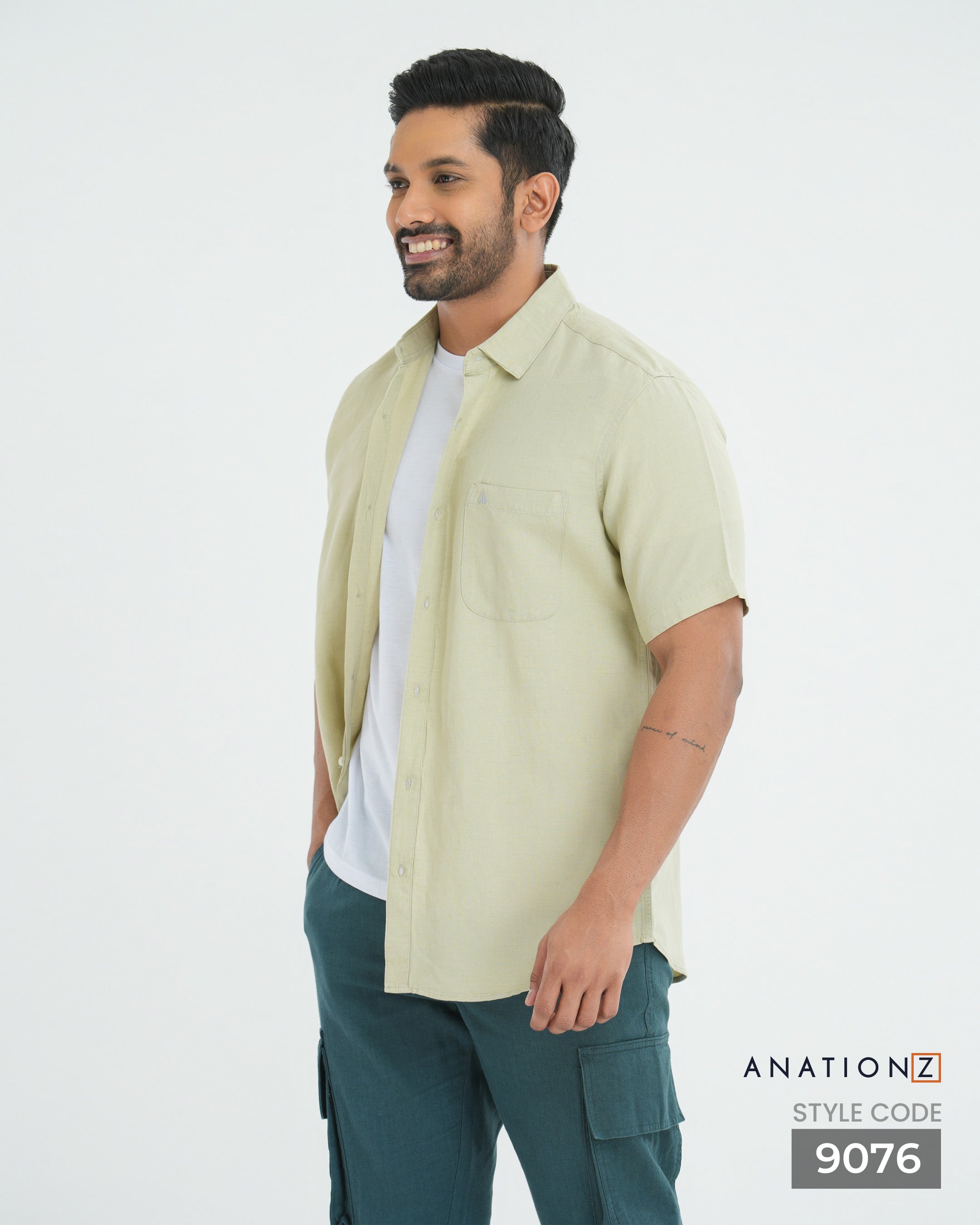 AnationZ Fluid Linen Short Sleeve Shirt - Sage Breeze Sri Lanka
