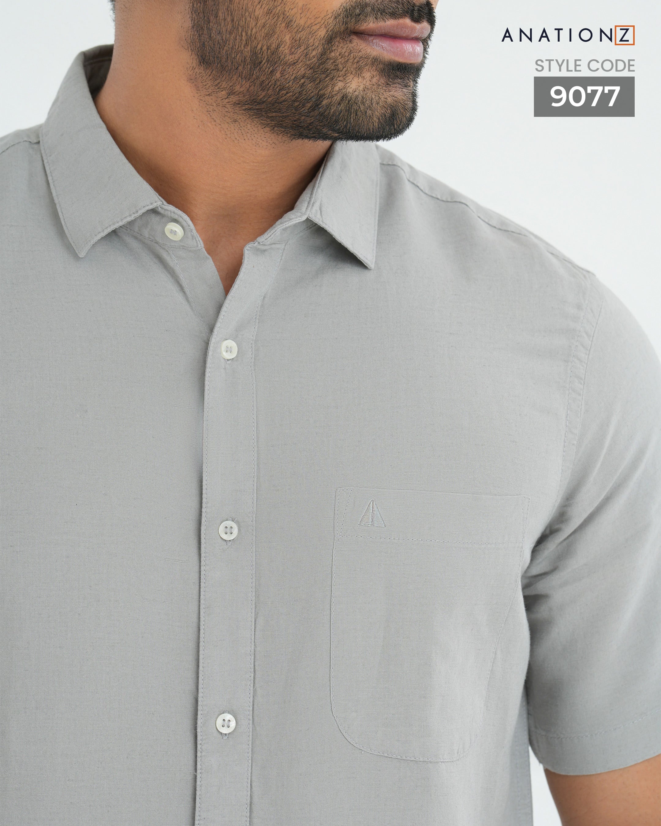 Viscose Linen Shirt with Curved Pocket - Grey