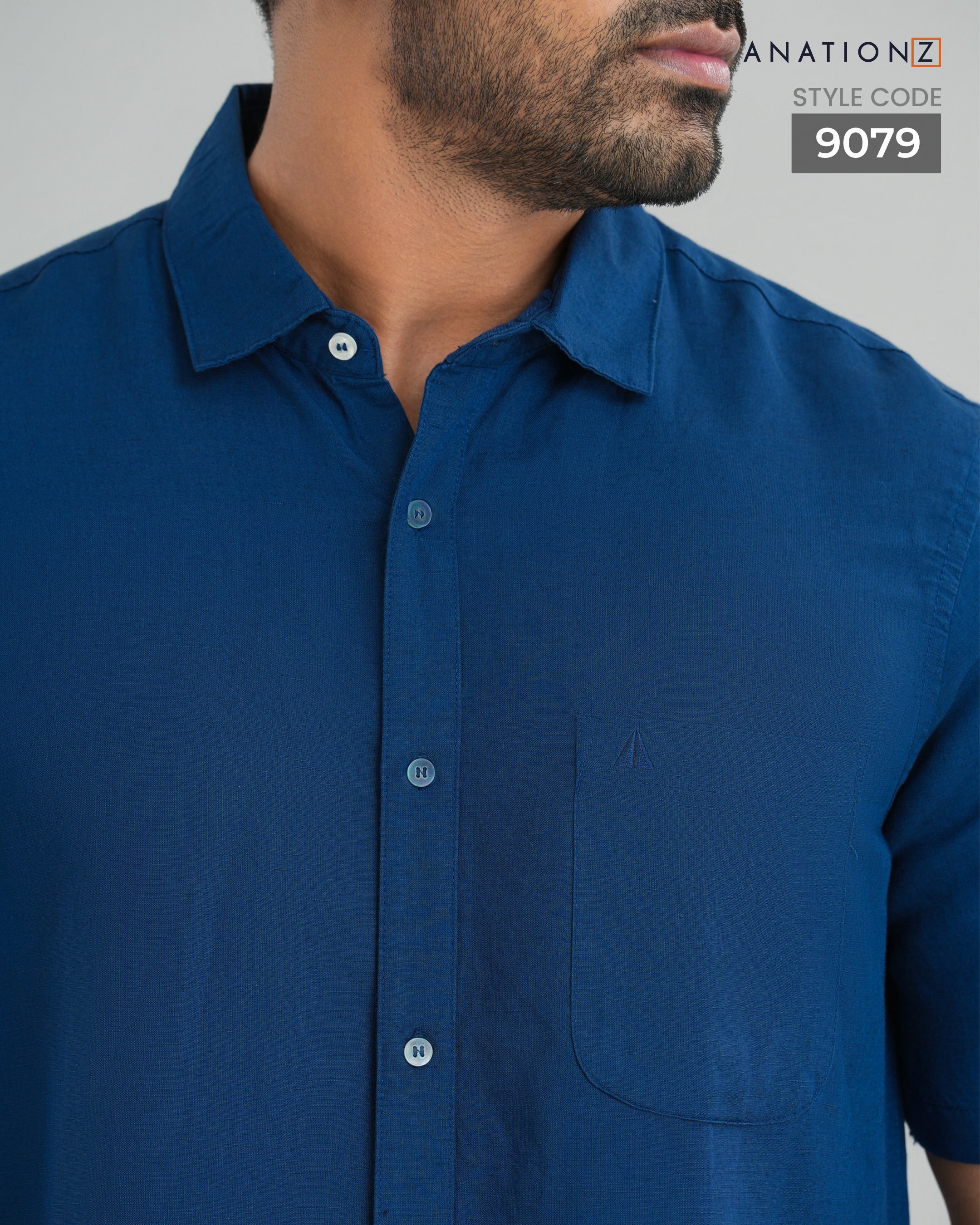 AnationZ Fluid Linen Short Sleeve Shirt - Atlantic Blue Sri Lanka