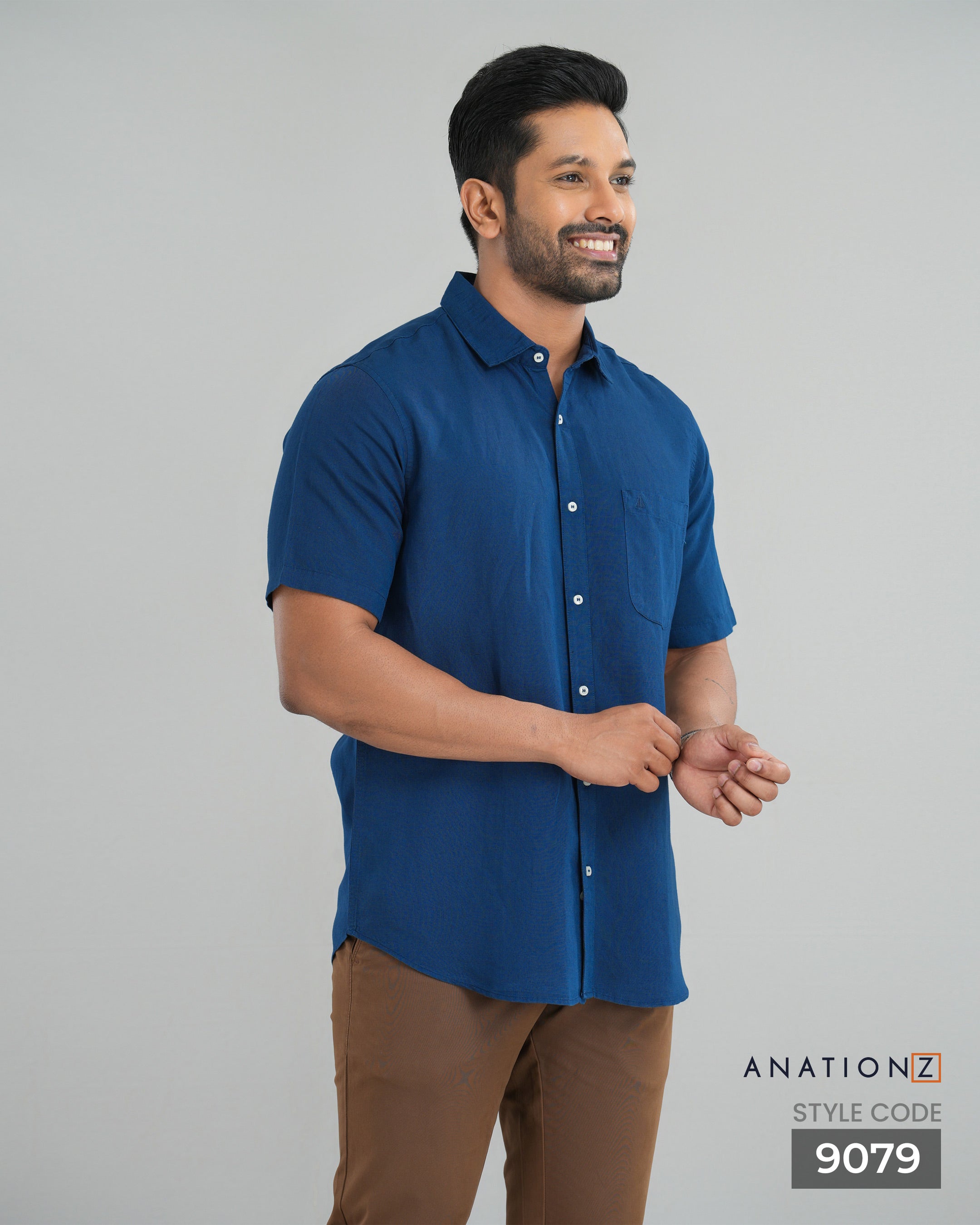AnationZ Fluid Linen Short Sleeve Shirt - Atlantic Blue Sri Lanka