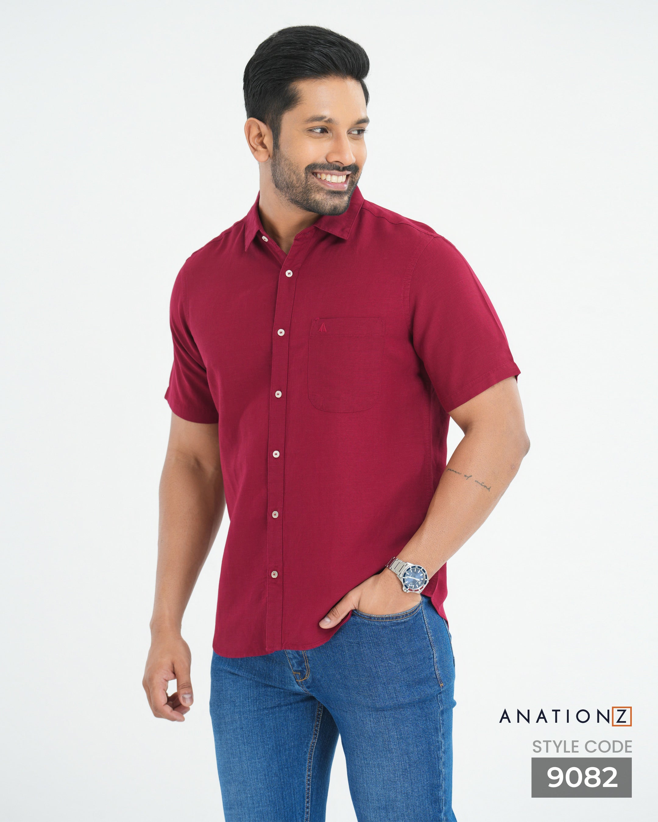 AnationZ Fluid Linen Short Sleeve Shirt - Terracotta Flame Sri Lanka