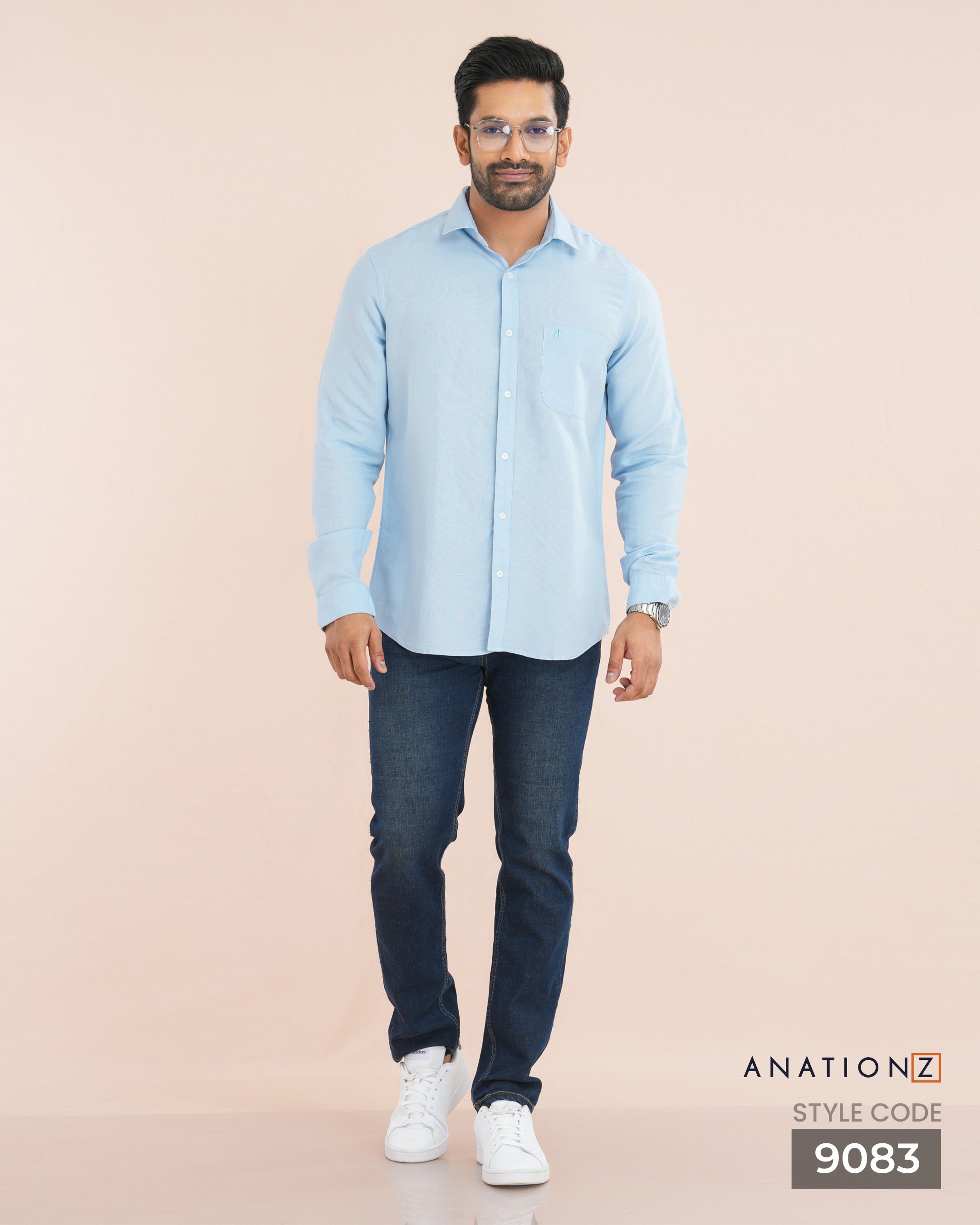 Viscose Linen Long Sleeve Shirt - Sky Blue