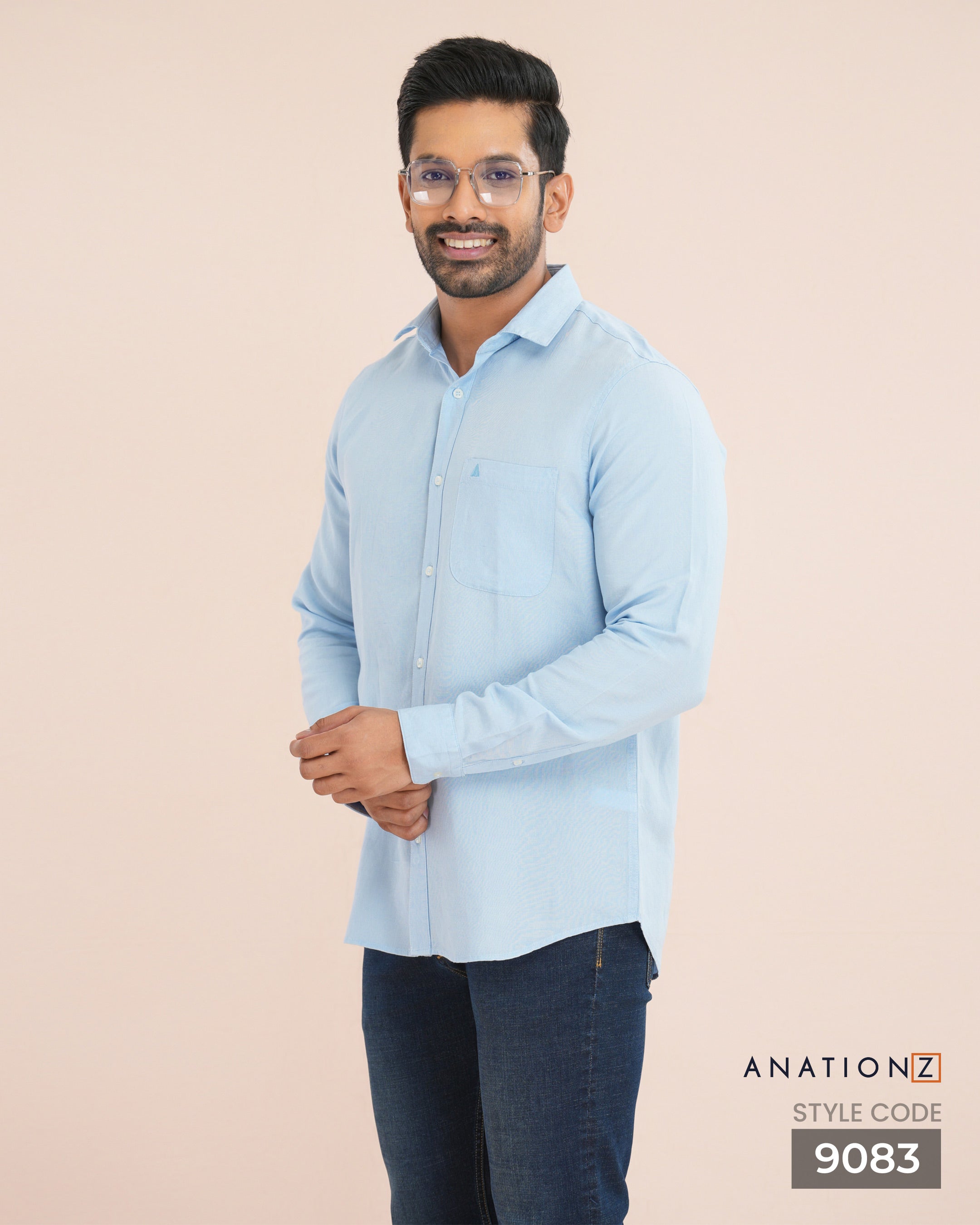 Viscose Linen Long Sleeve Shirt - Sky Blue