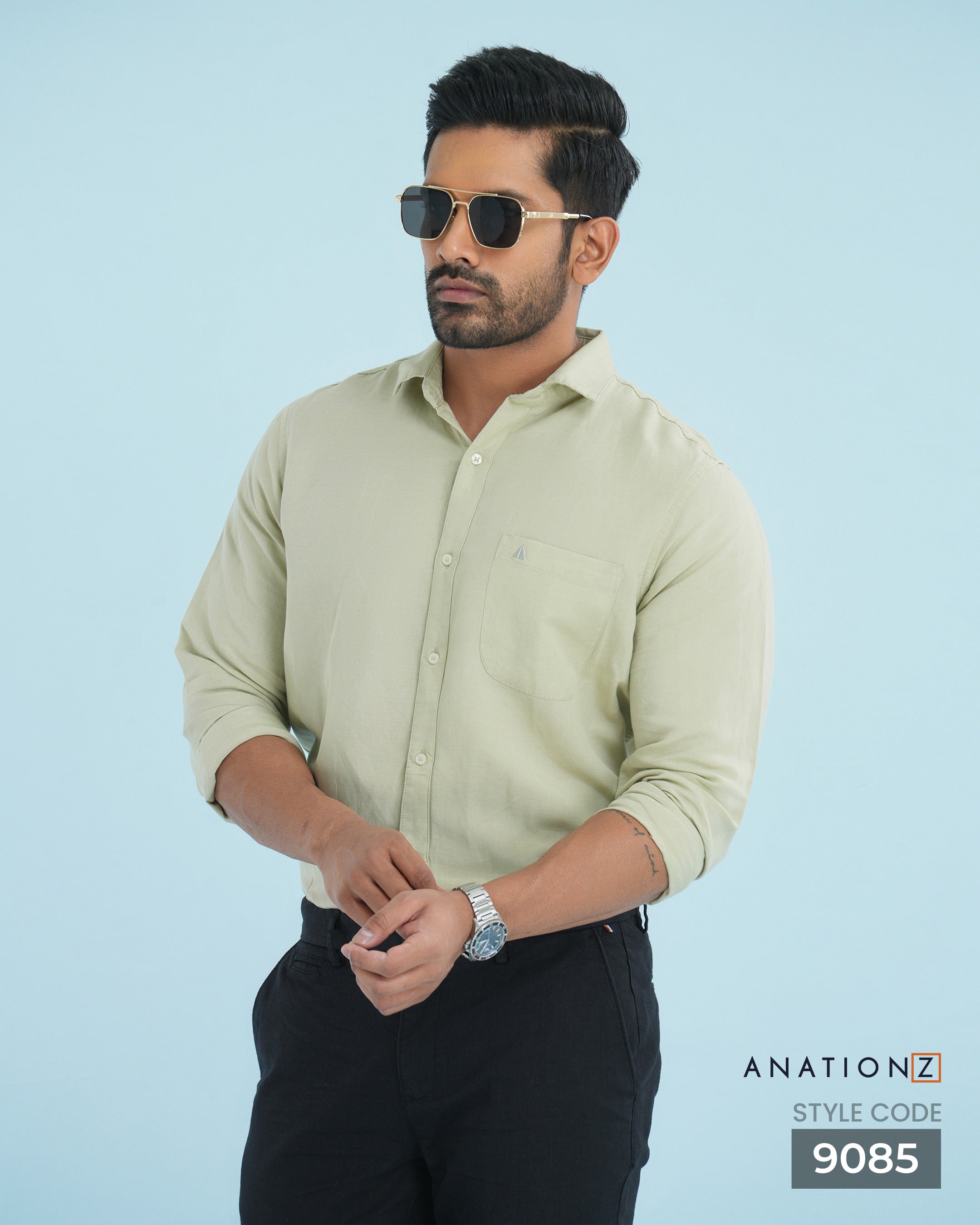 Viscose Linen Long Sleeve Shirt - Sage