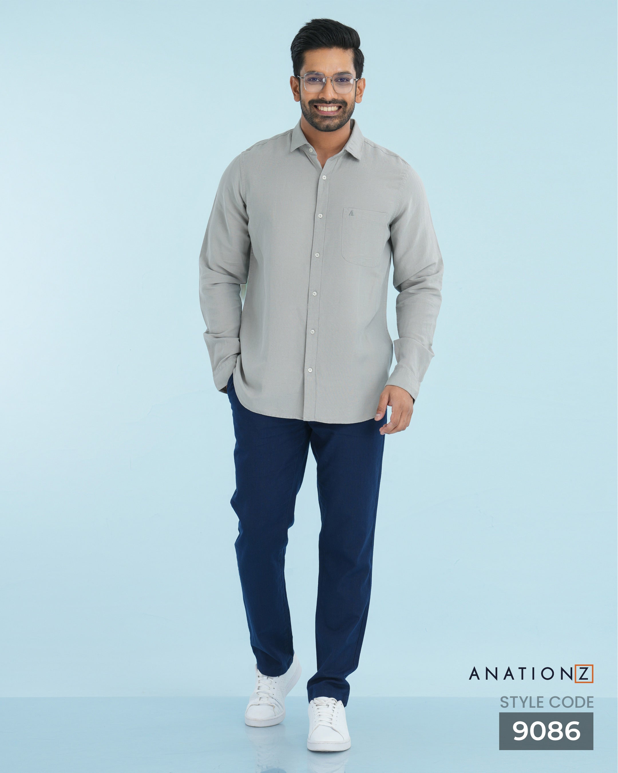 AnationZ Fluid Linen Long Sleeve Shirt - Stone Fog Sri Lanka